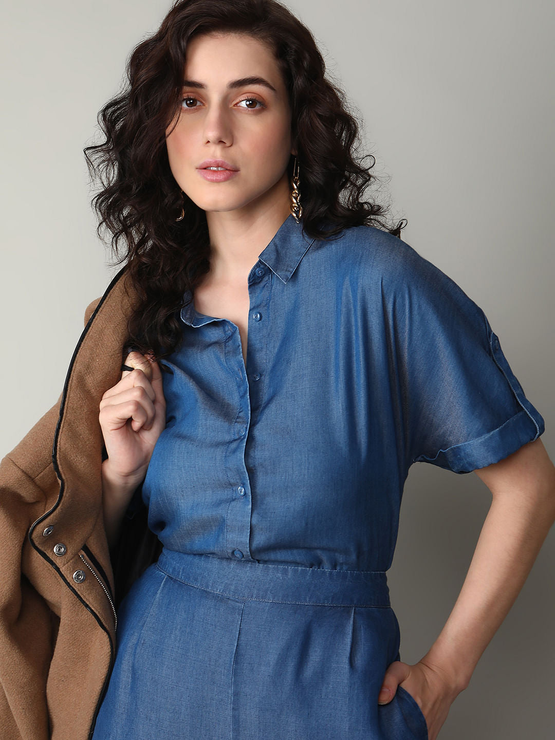Blue Tencel Co-Ord Set Shirt