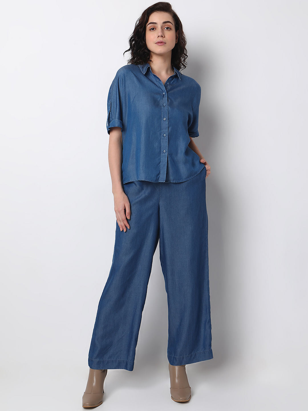 Blue Tencel Co-Ord Set Shirt
