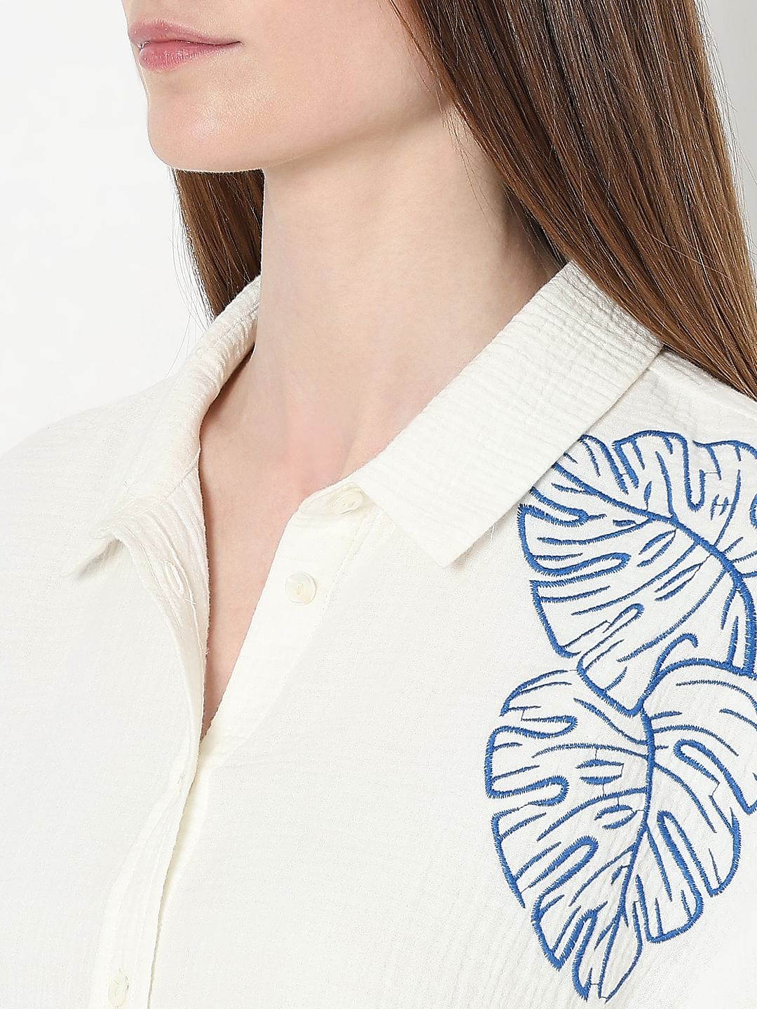 White Embroidered Co-Ord Set Shirt