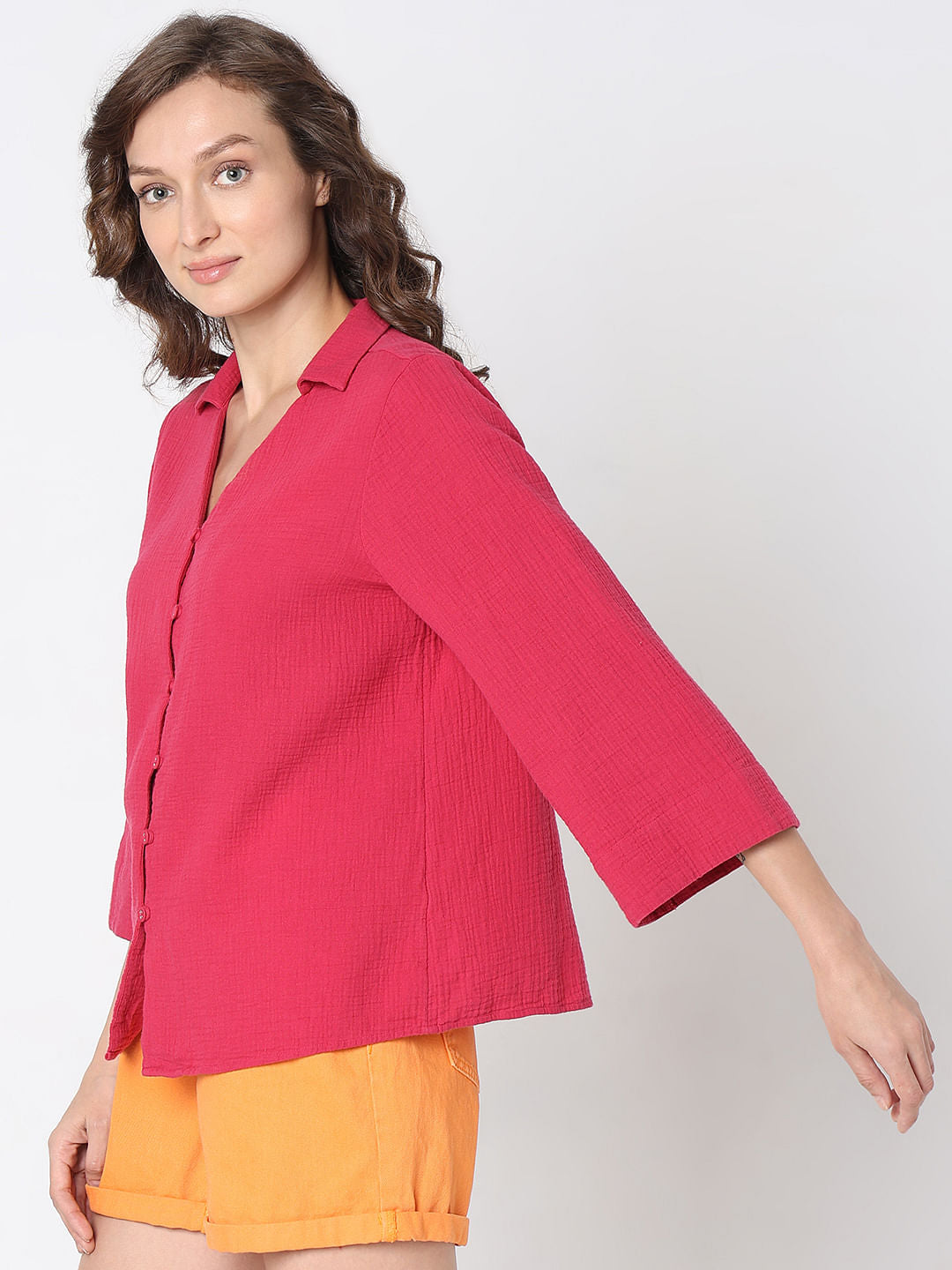 Dark Pink Flared Sleeves Shirt