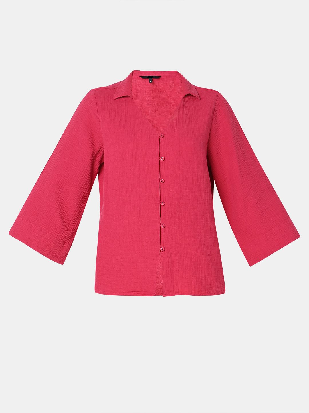 Dark Pink Flared Sleeves Shirt