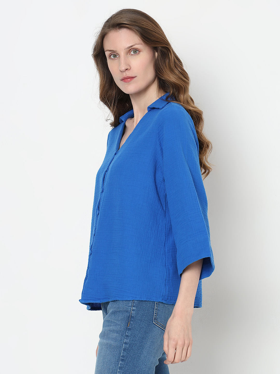Blue Textured Cotton Shirt
