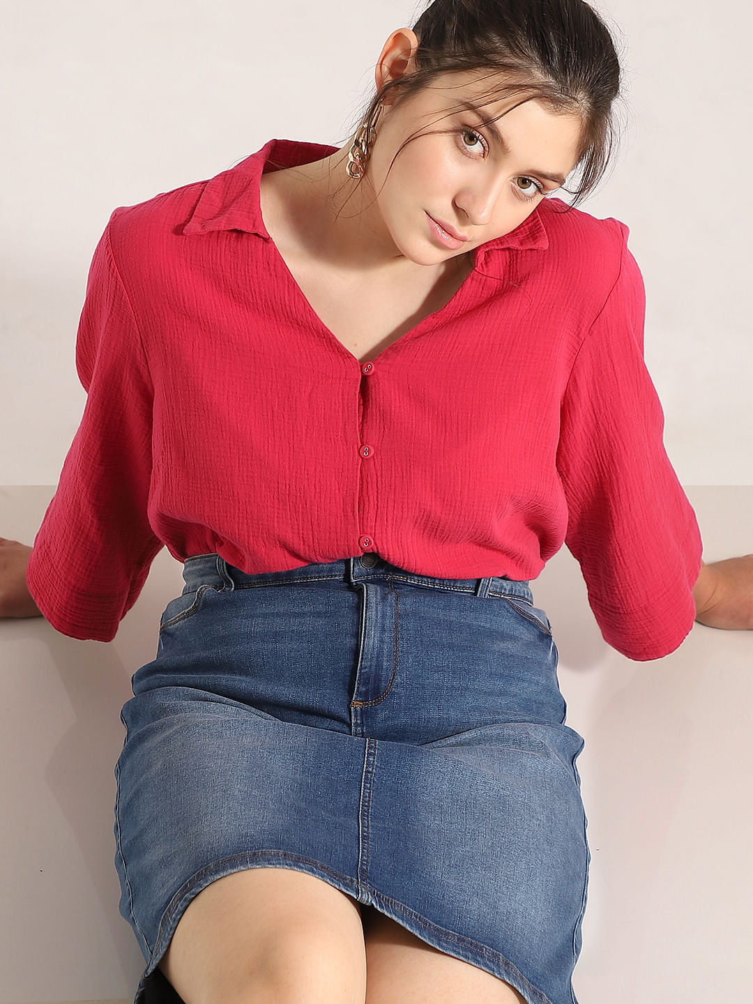 Curve Red V-Neck Shirt