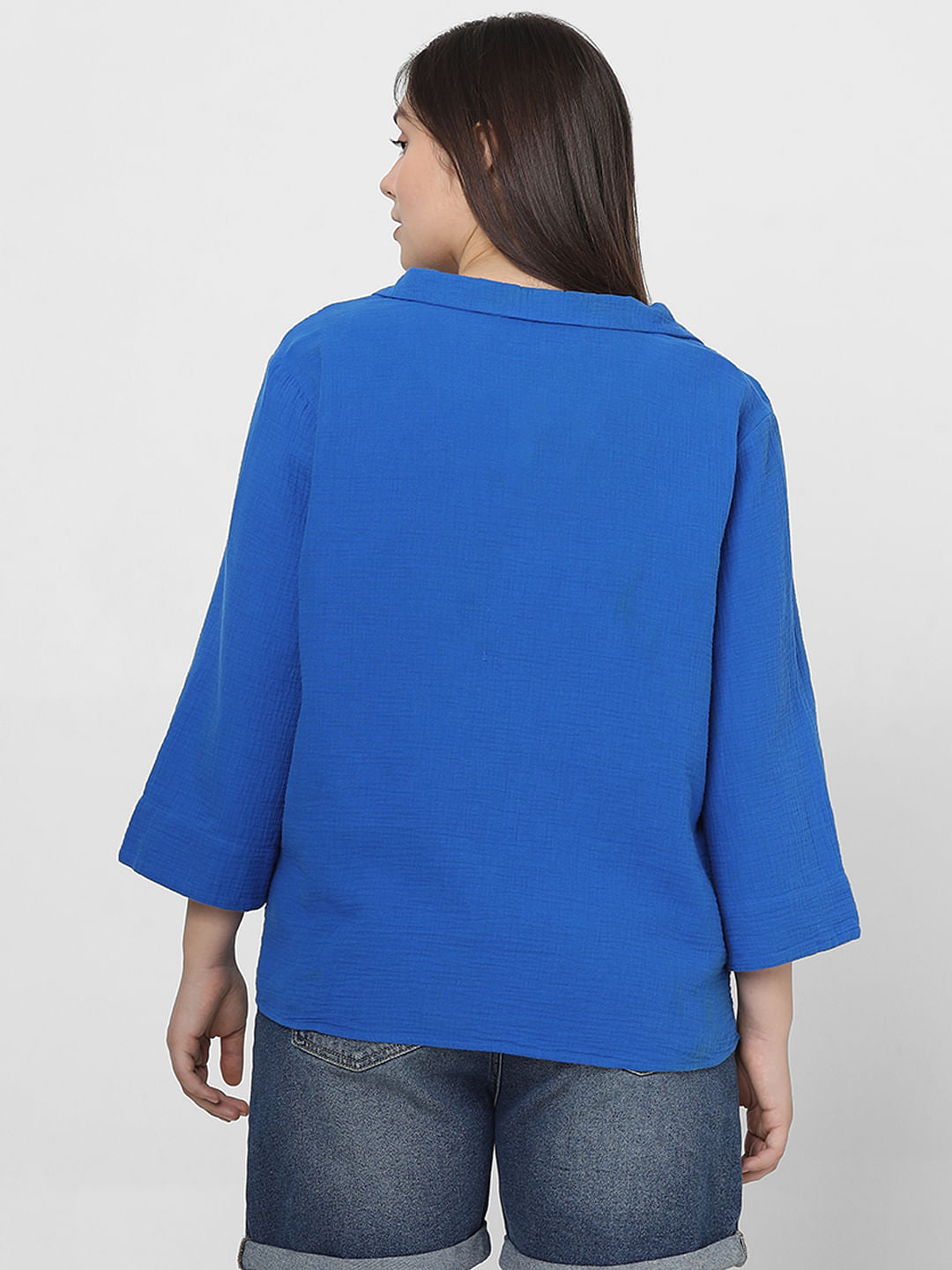 Curve Blue Textured Shirt