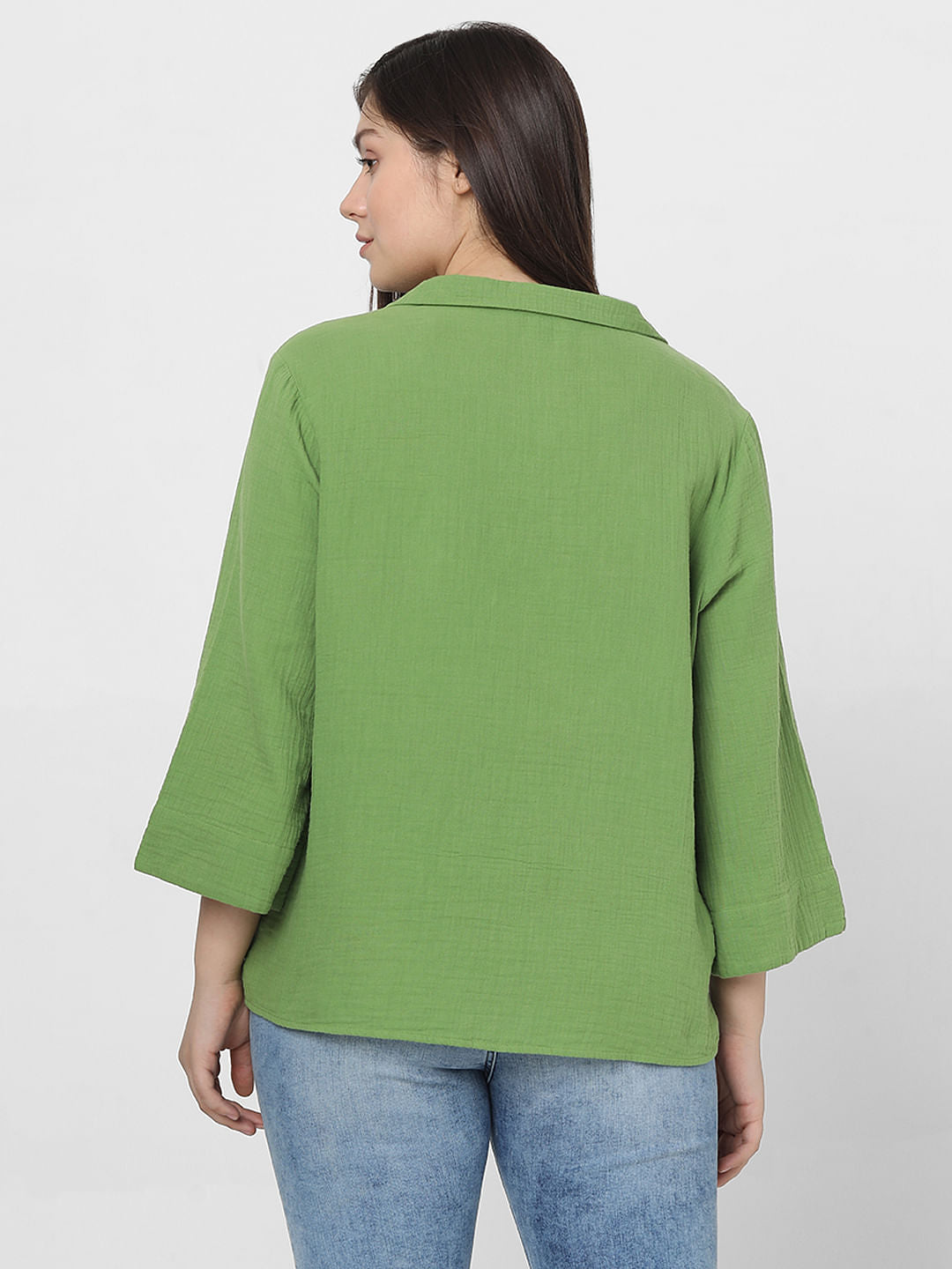 Curve Green Textured Cotton Shirt