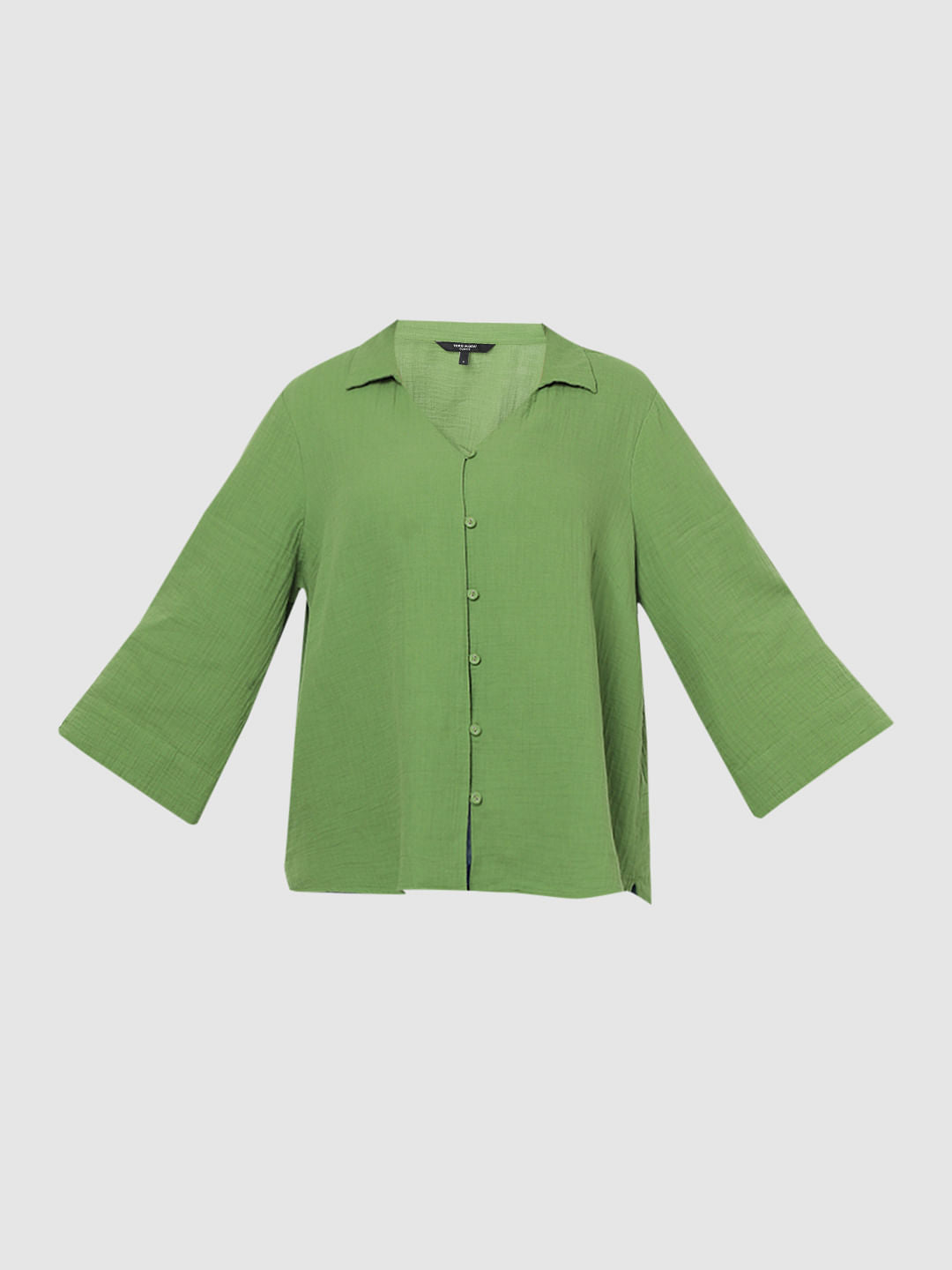 Curve Green Textured Cotton Shirt