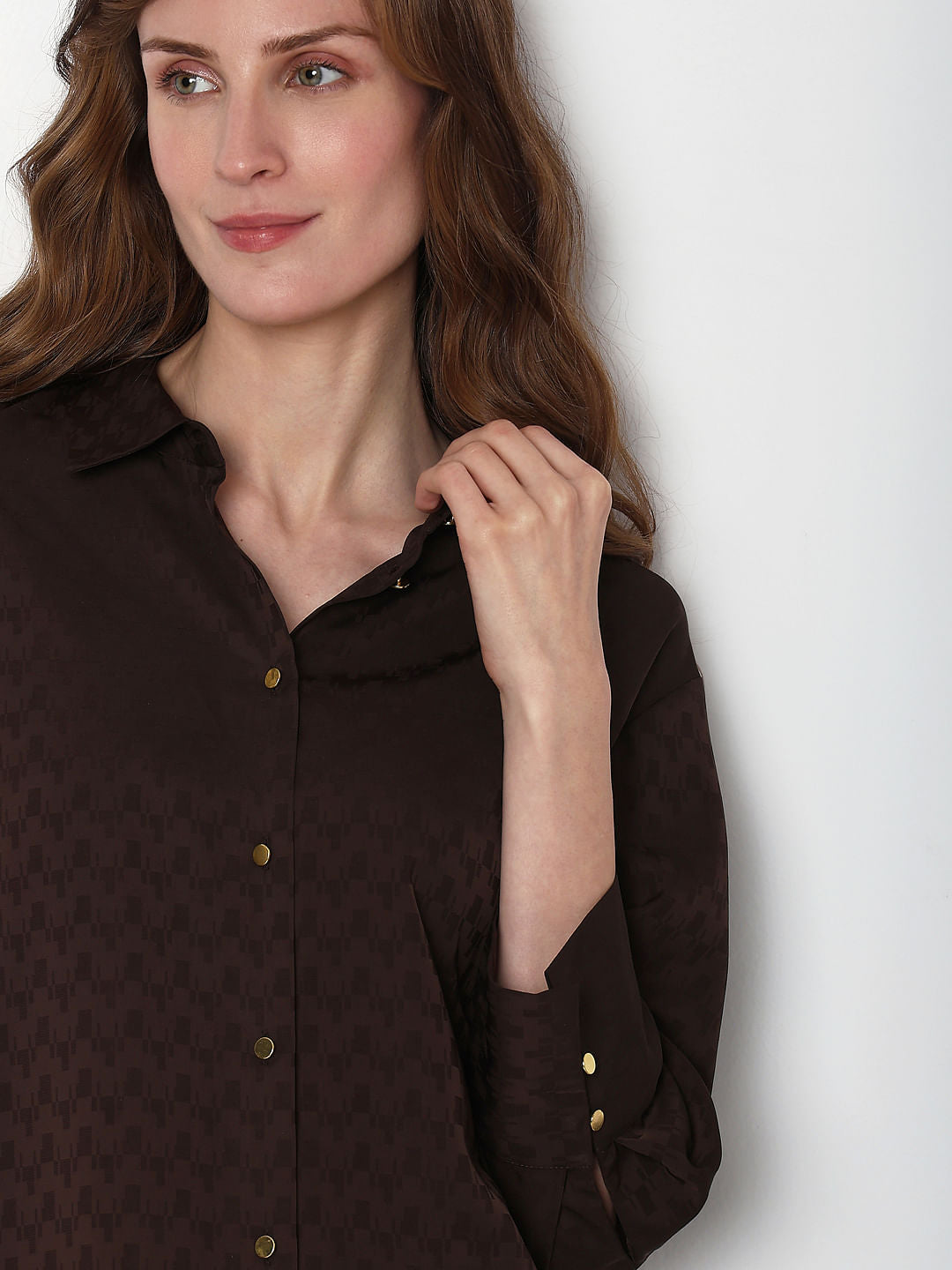 Brown Printed Jacquard Co-Ord Set Shirt