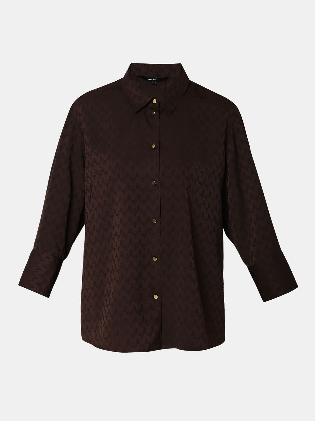 Brown Printed Jacquard Co-Ord Set Shirt