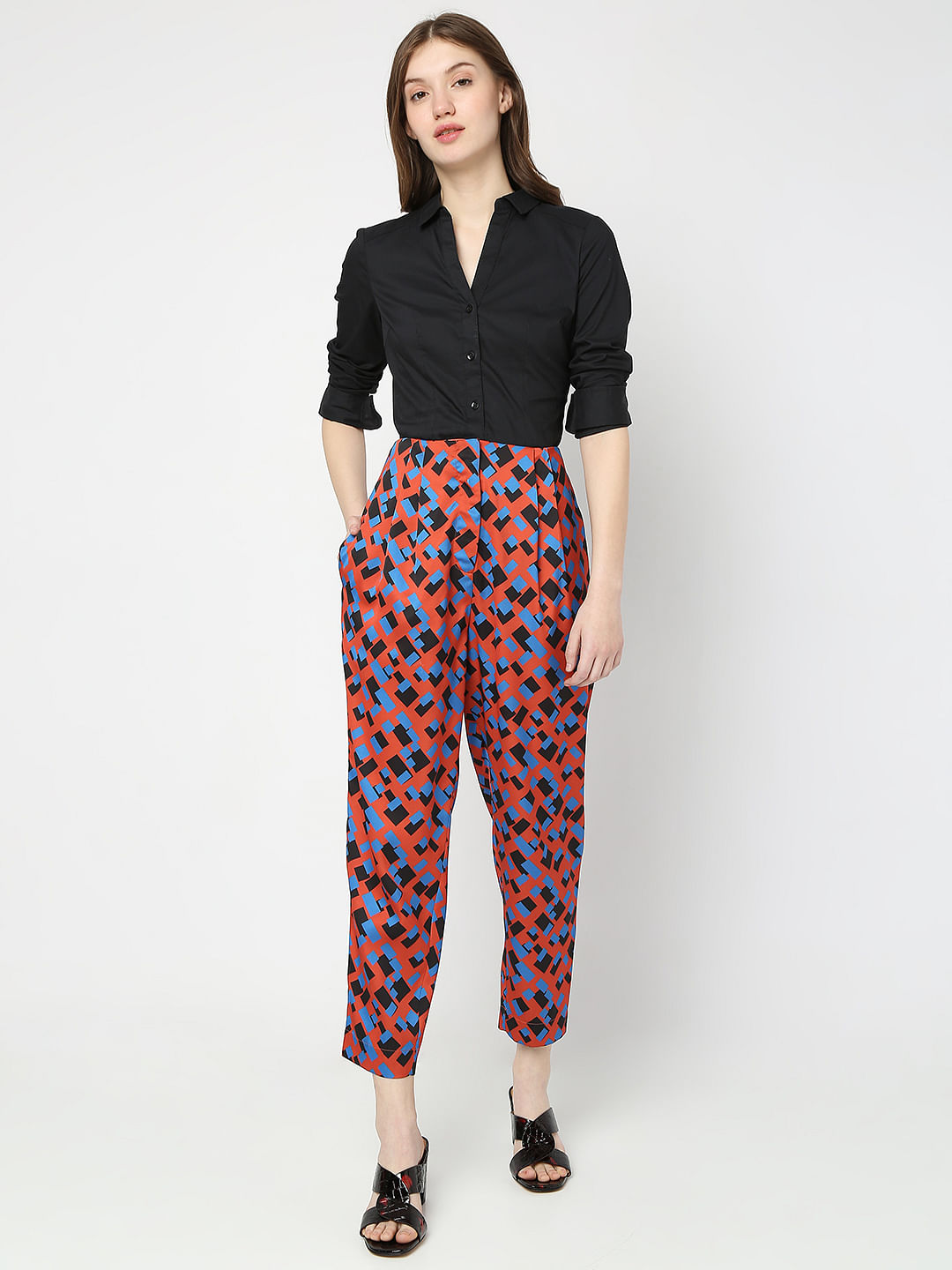 Brown Geometric Print Co-Ord Set Pants