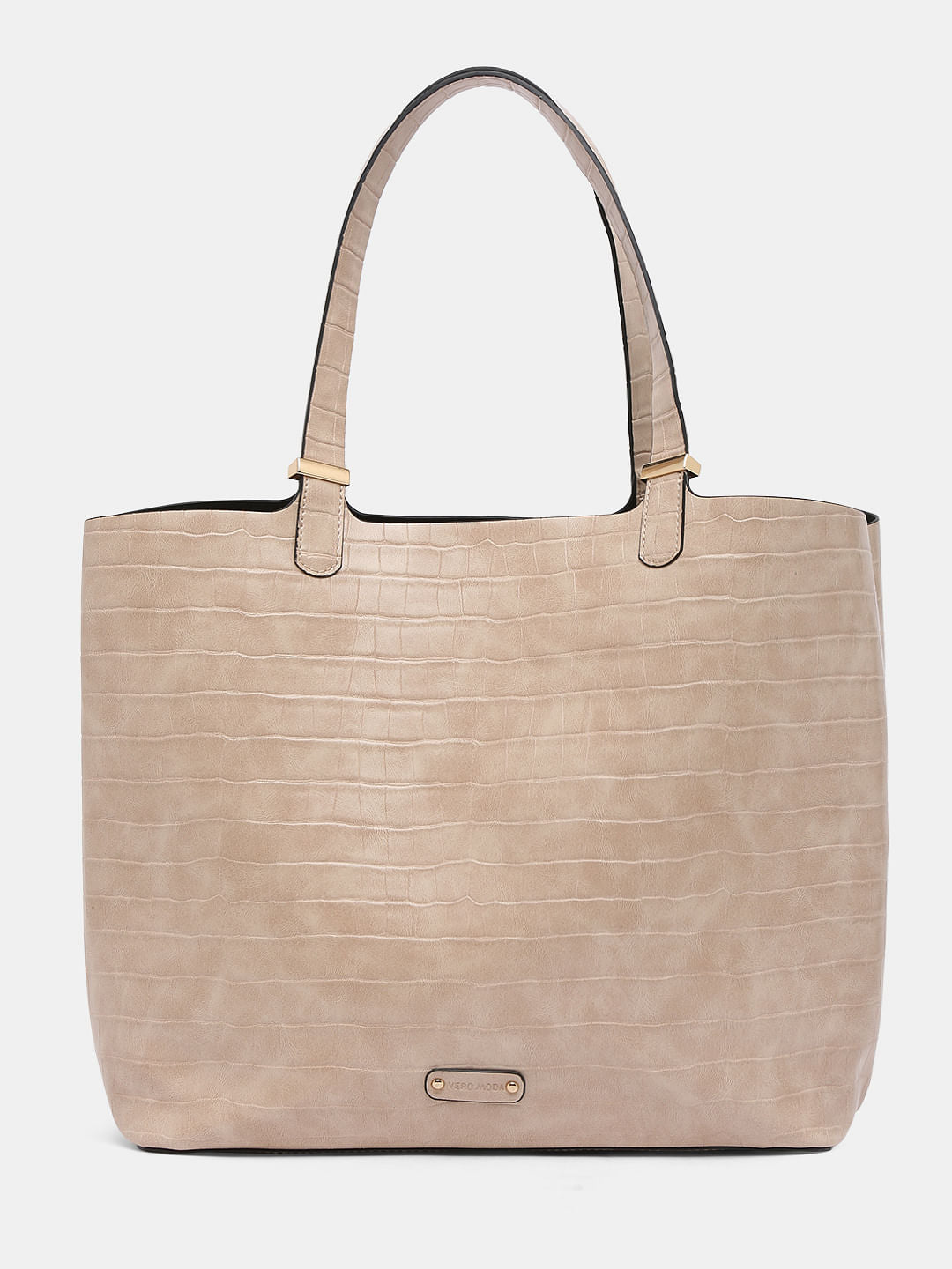 Beige Croc Embossed Handbag