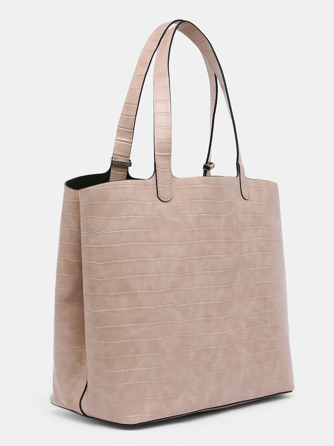 Beige Croc Embossed Handbag