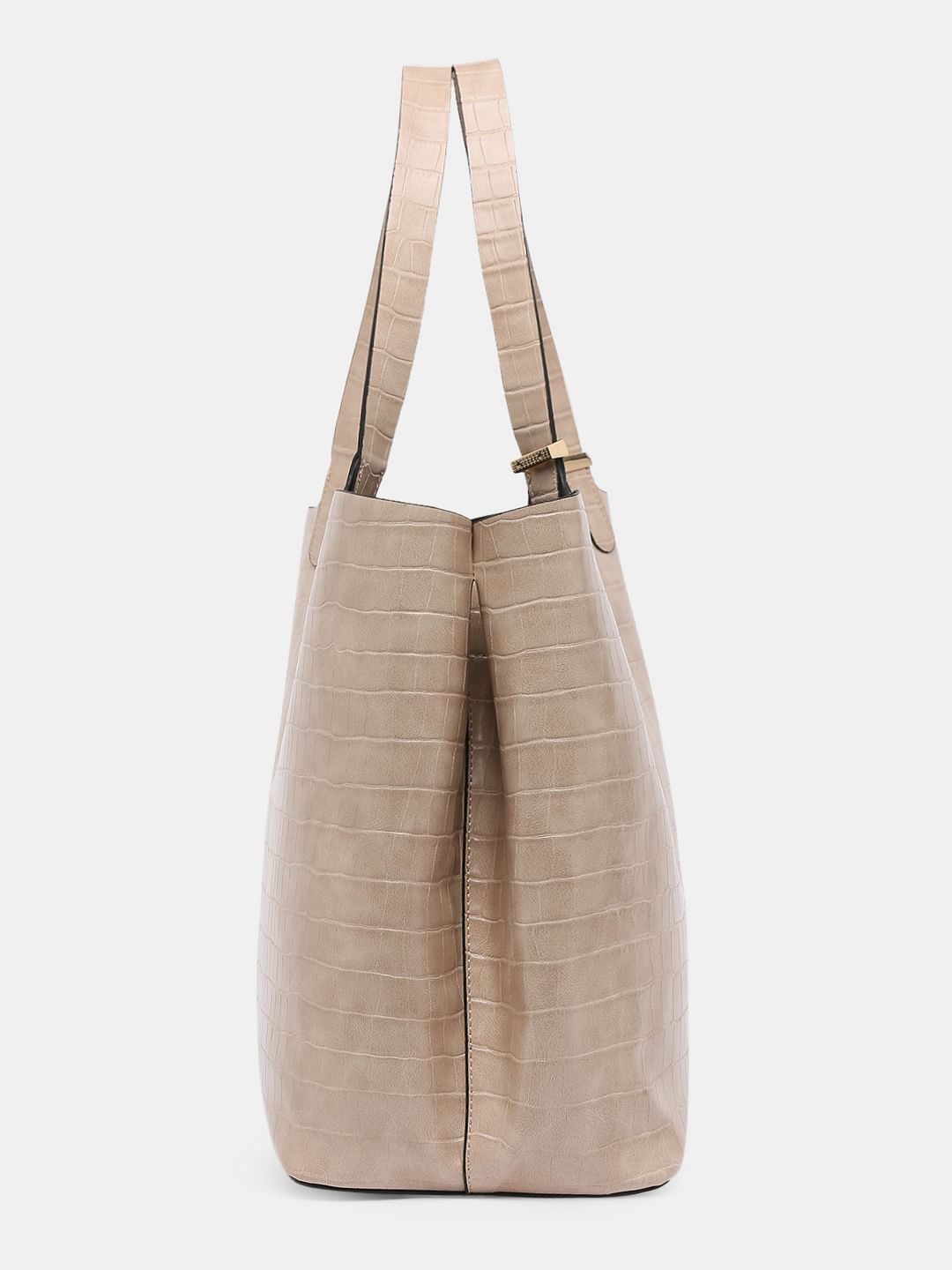 Beige Croc Embossed Handbag