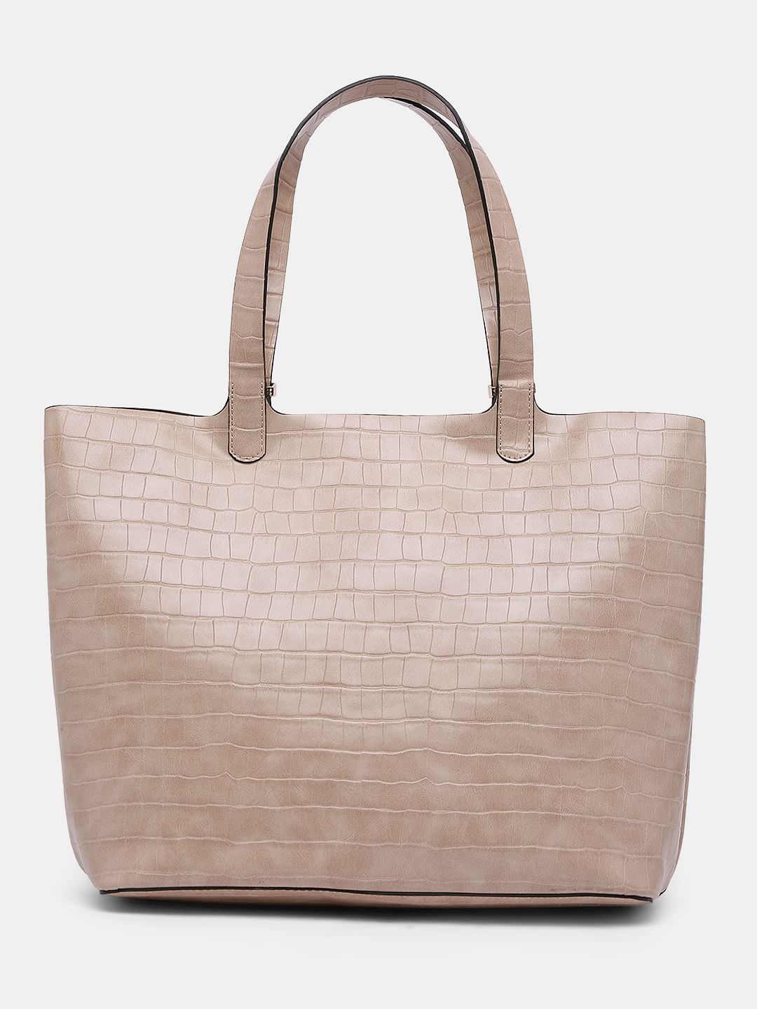 Beige Croc Embossed Handbag