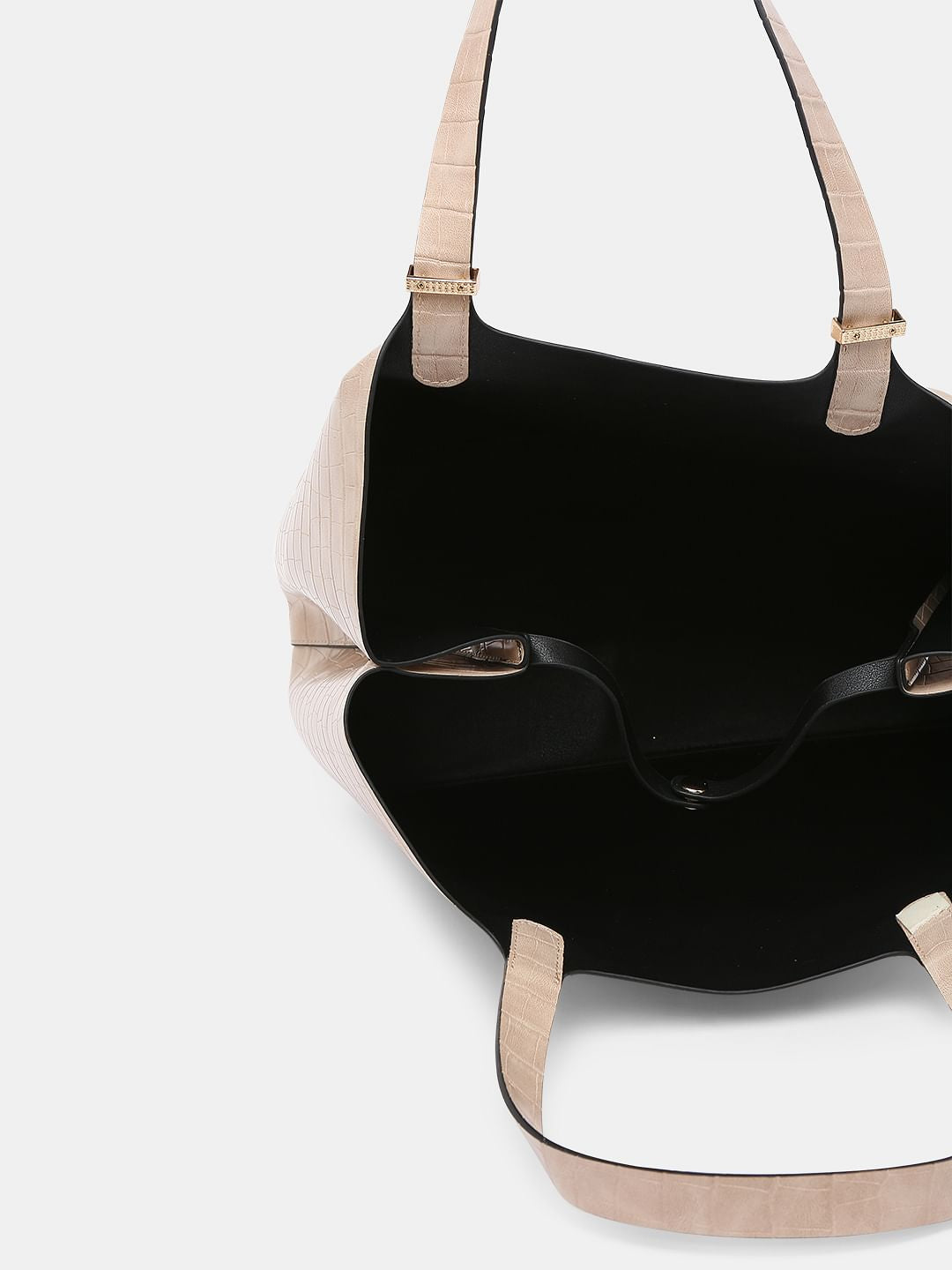 Beige Croc Embossed Handbag