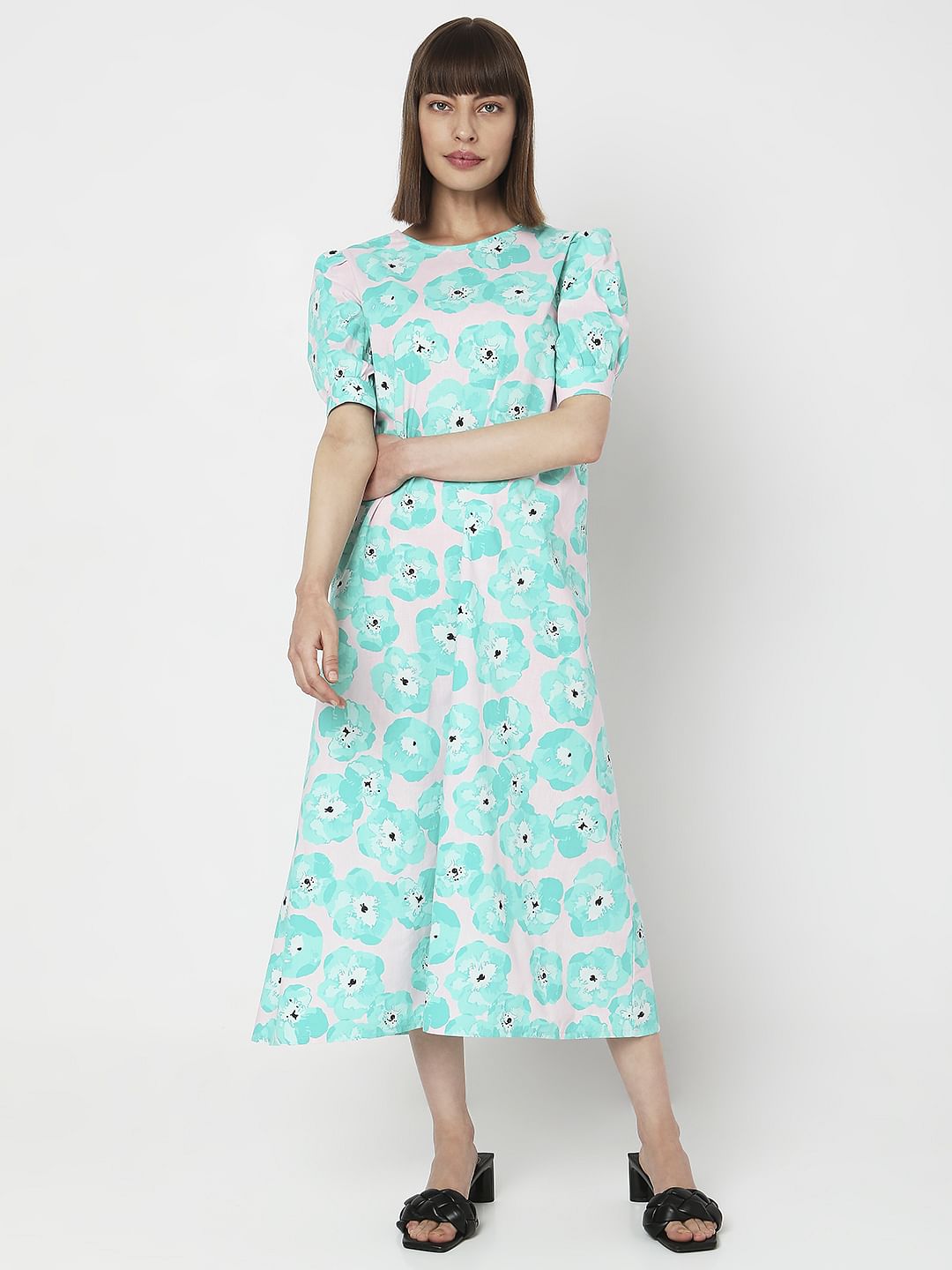 Electric Green Floral Midi Dress