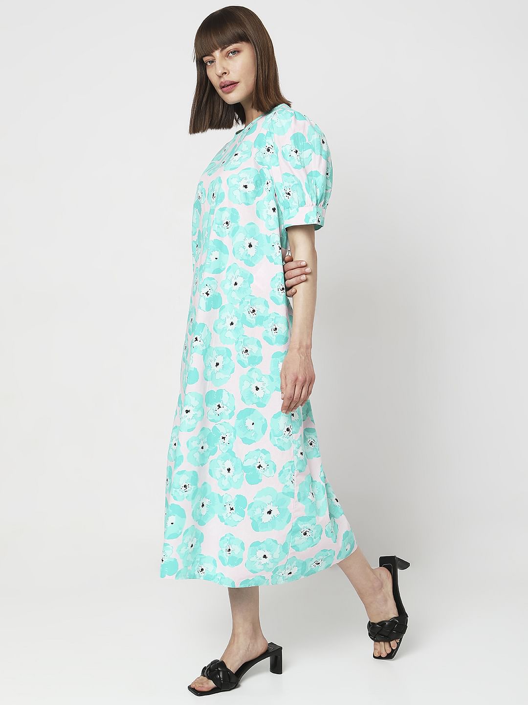 Electric Green Floral Midi Dress