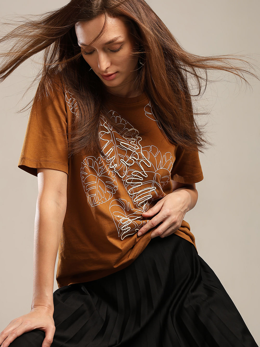 Brown Floral Print T-Shirt