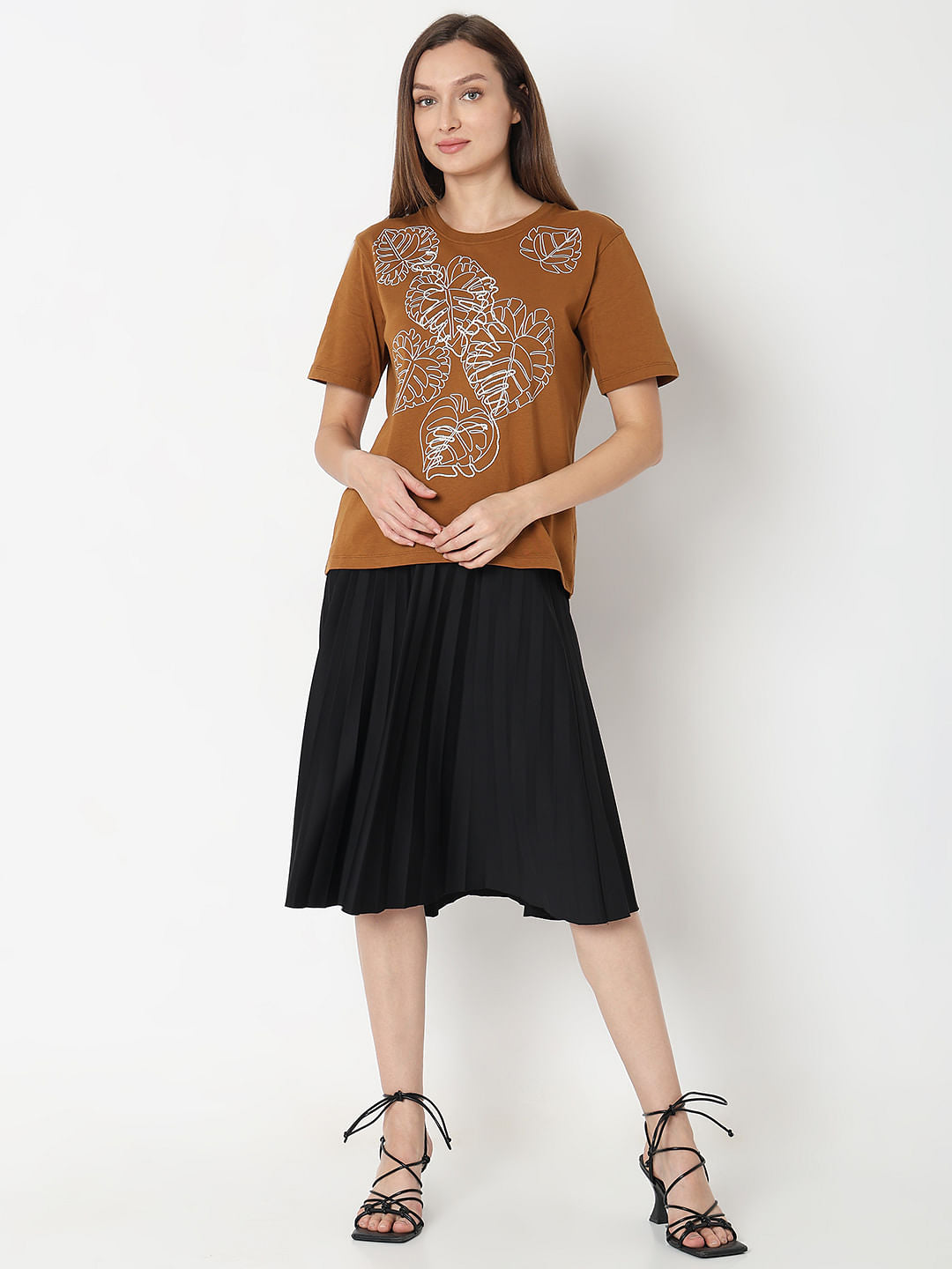 Brown Floral Print T-Shirt