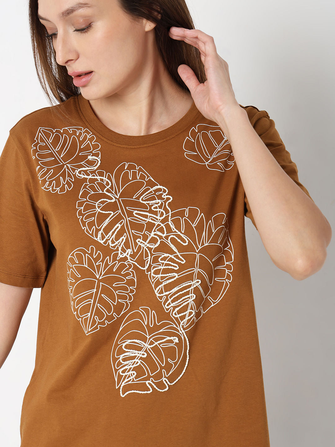 Brown Floral Print T-Shirt