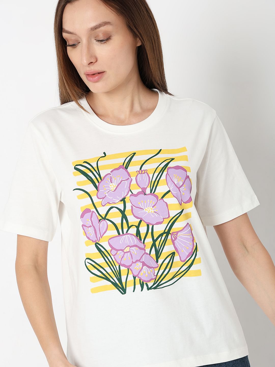 White Floral Print T-Shirt