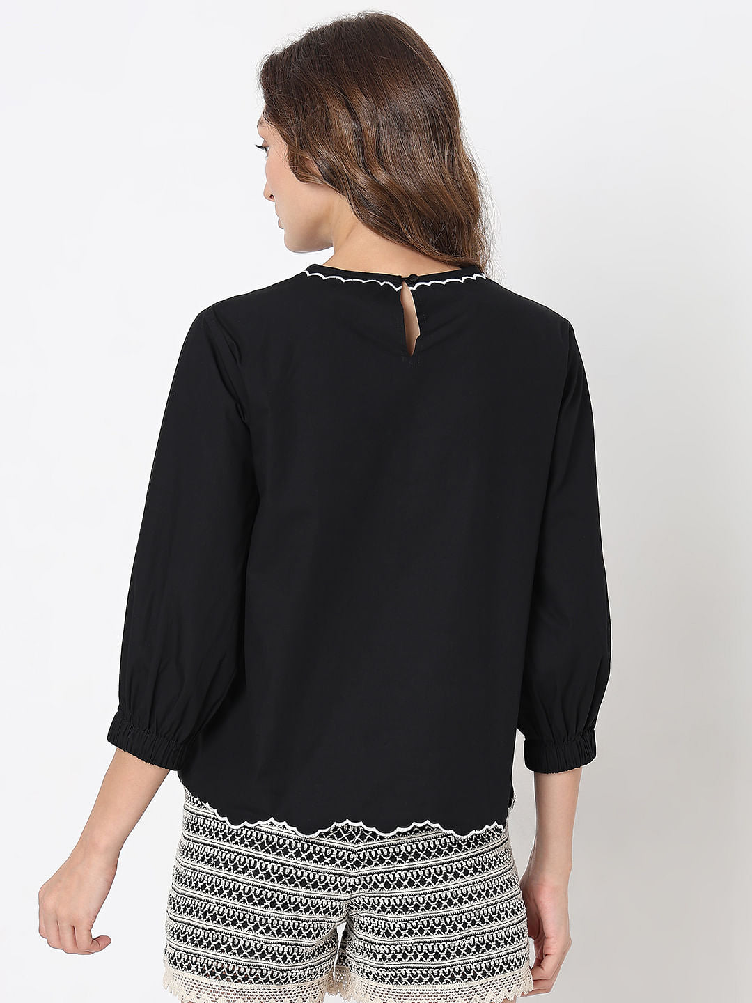 Black Floral Embroidered Top