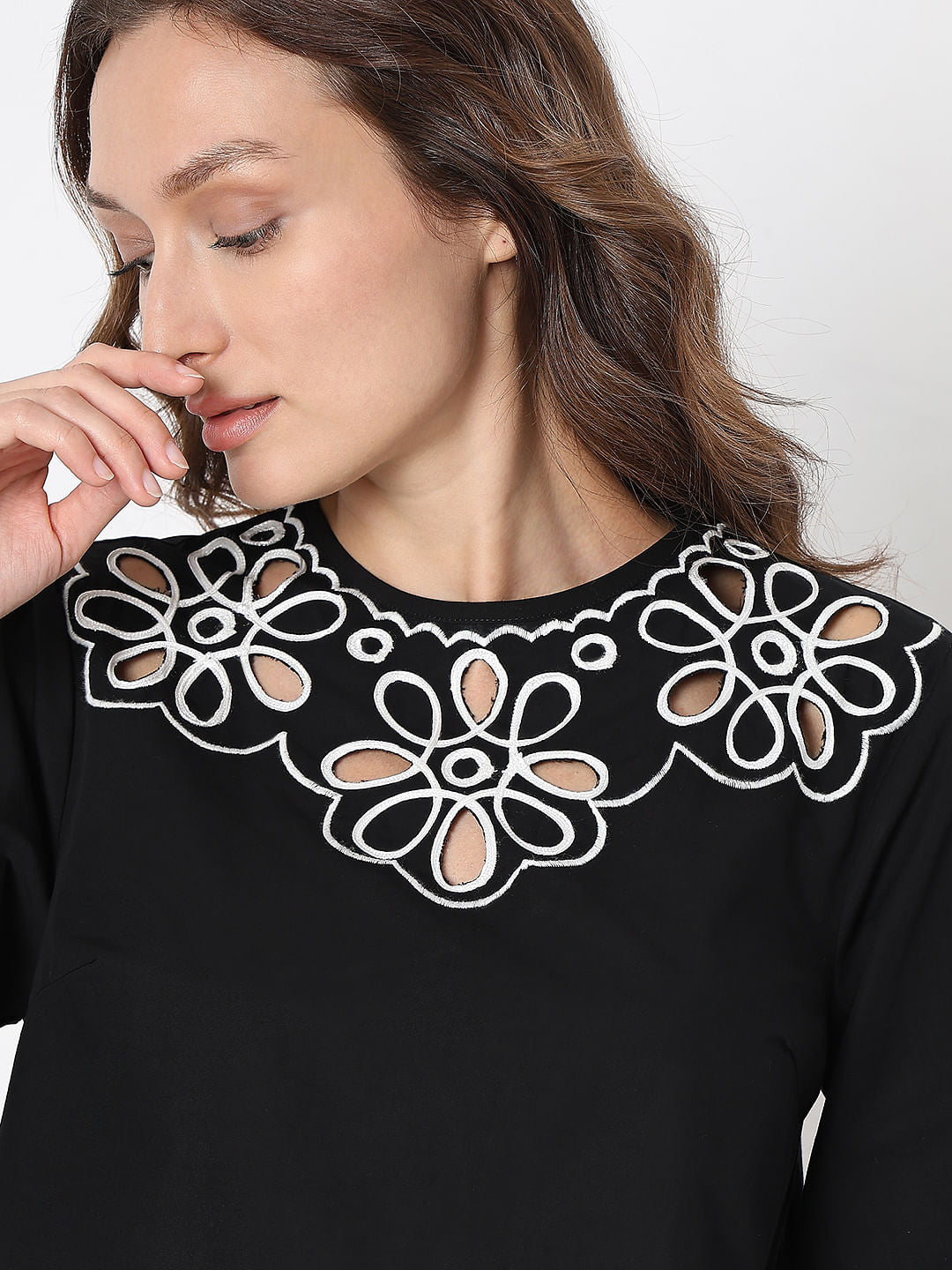 Black Floral Embroidered Top