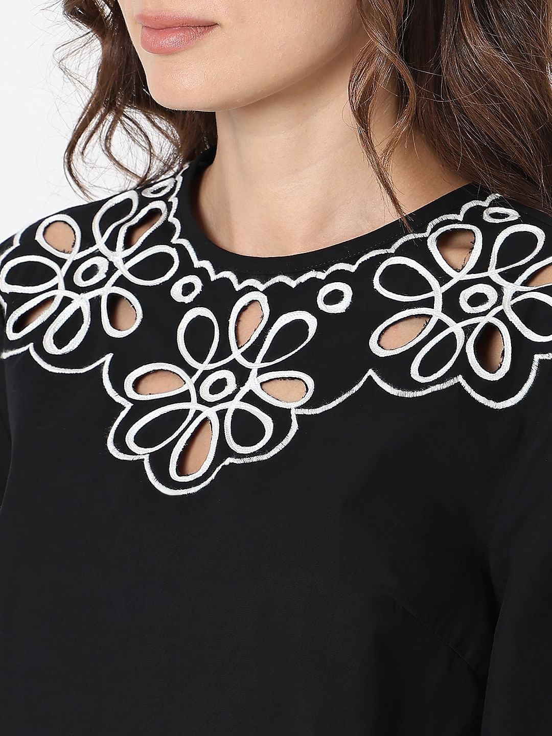 Black Floral Embroidered Top