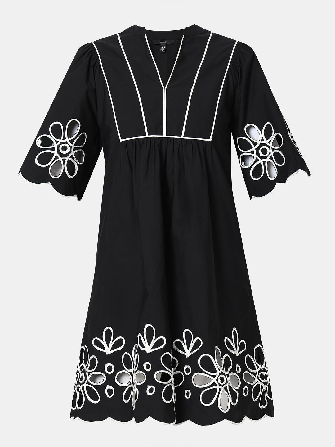 Black Floral Embroidered Shift Dress