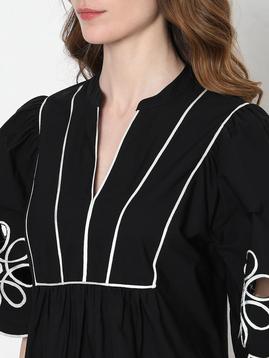 Black Floral Embroidered Shift Dress