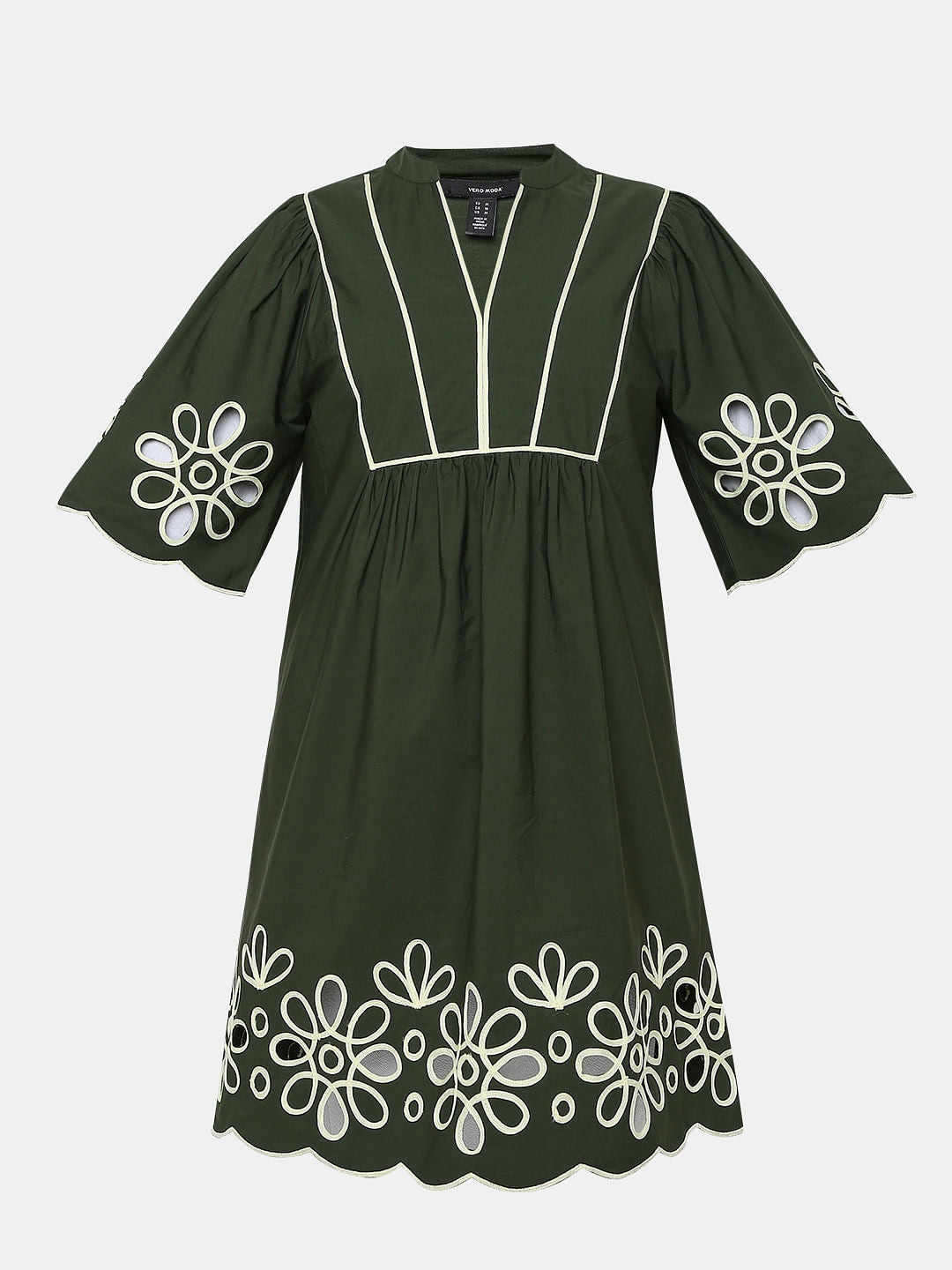 Green Contrast Piping Dress