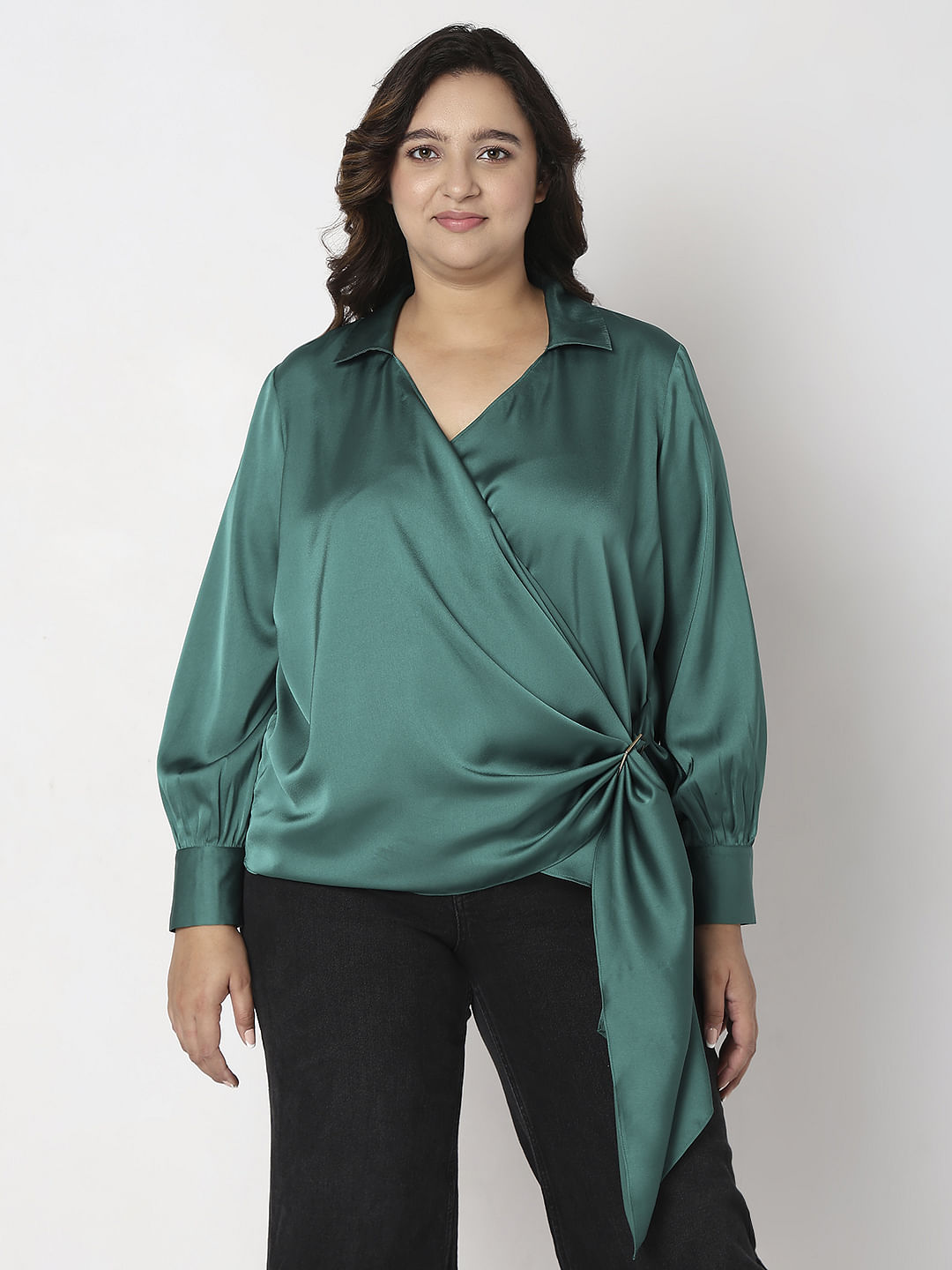 Curve Green Overlap Shirt