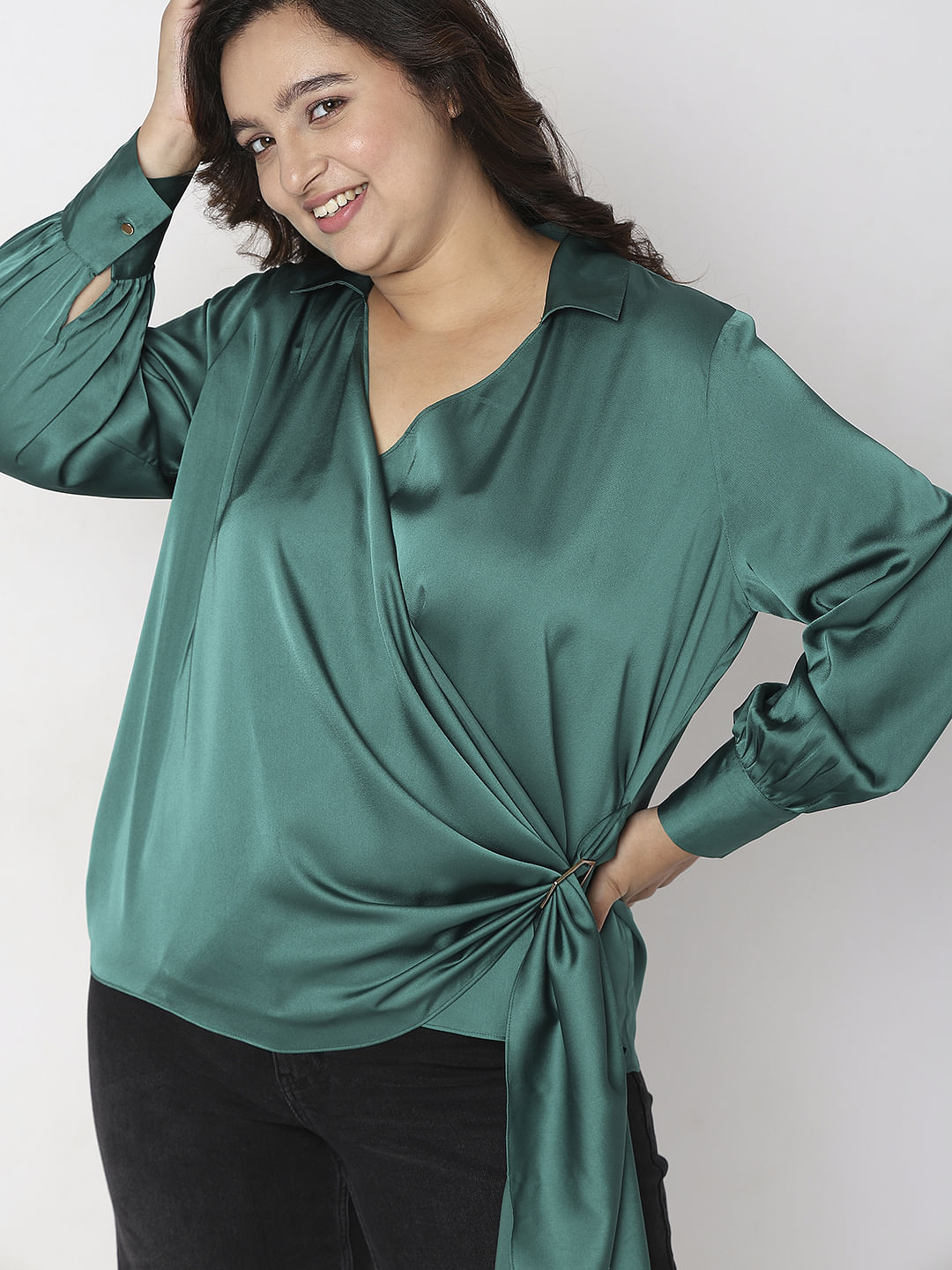 Curve Green Overlap Shirt