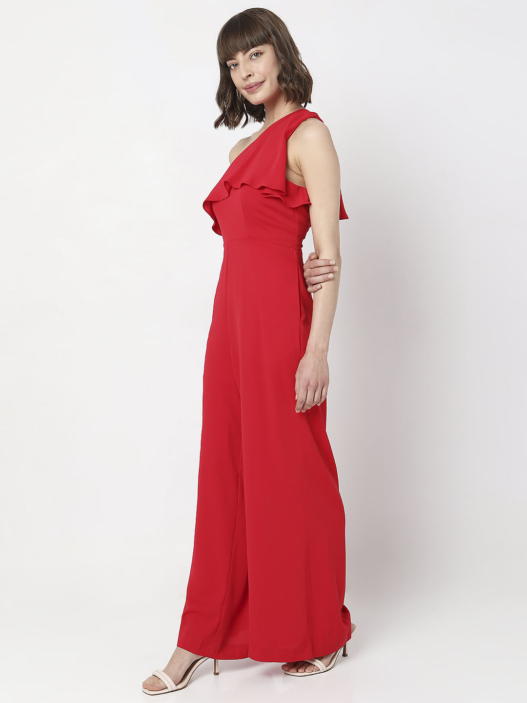 Red One Shoulder Jumpsuit