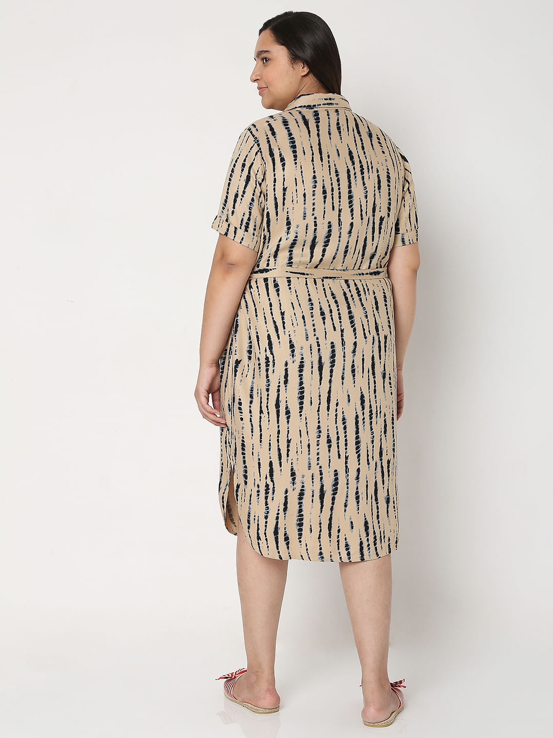 Curve Beige Tie Dye Shirt Dress
