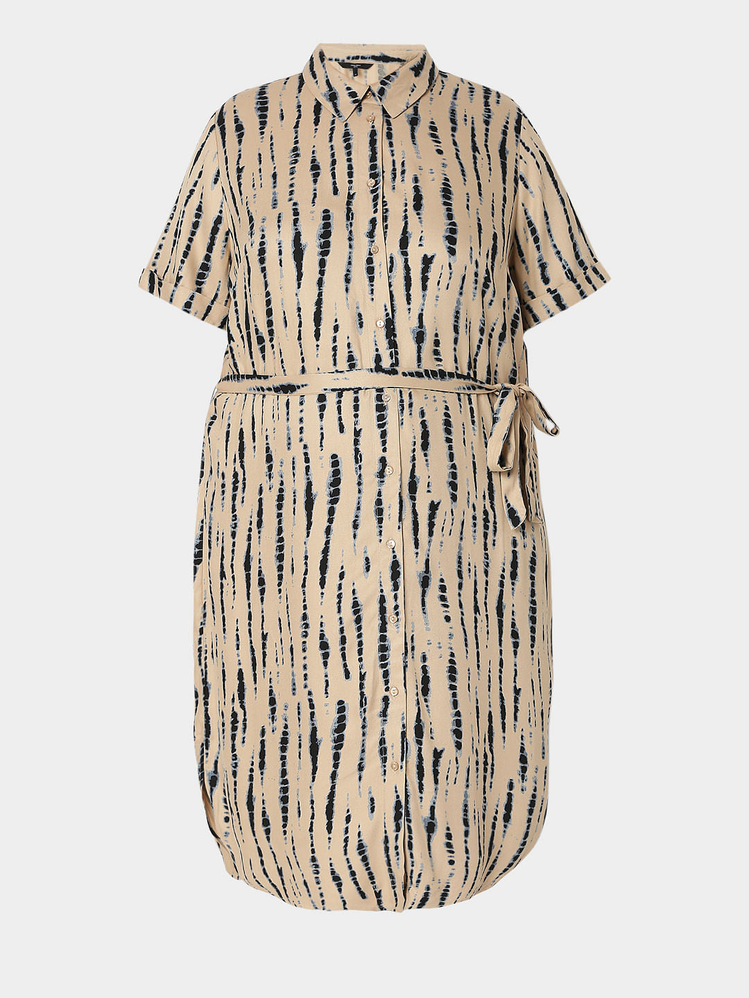 Curve Beige Tie Dye Shirt Dress
