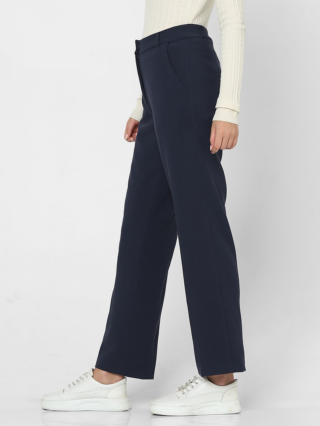 Navy Blue High Rise Straight Fit Pants