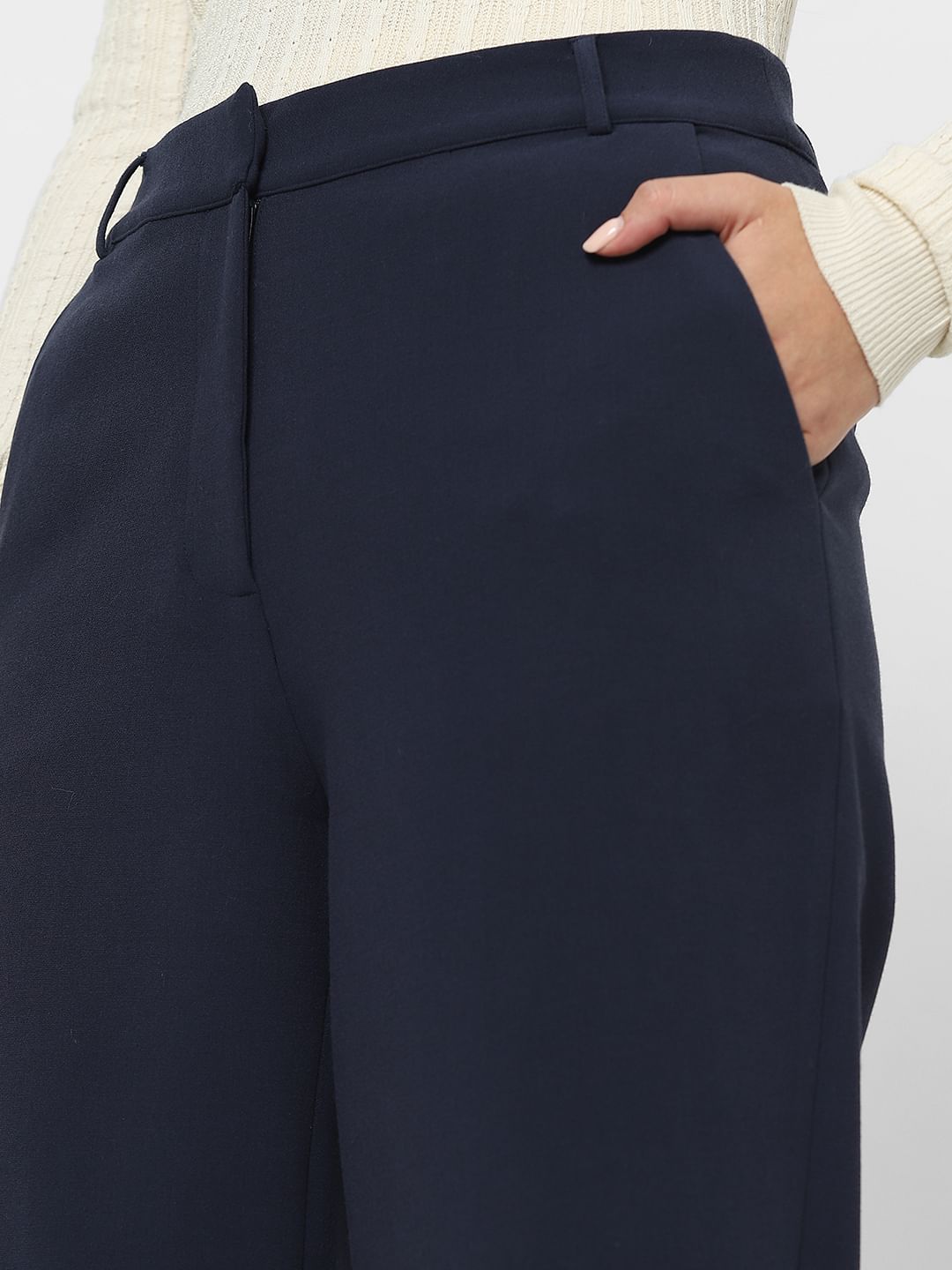 Navy Blue High Rise Straight Fit Pants