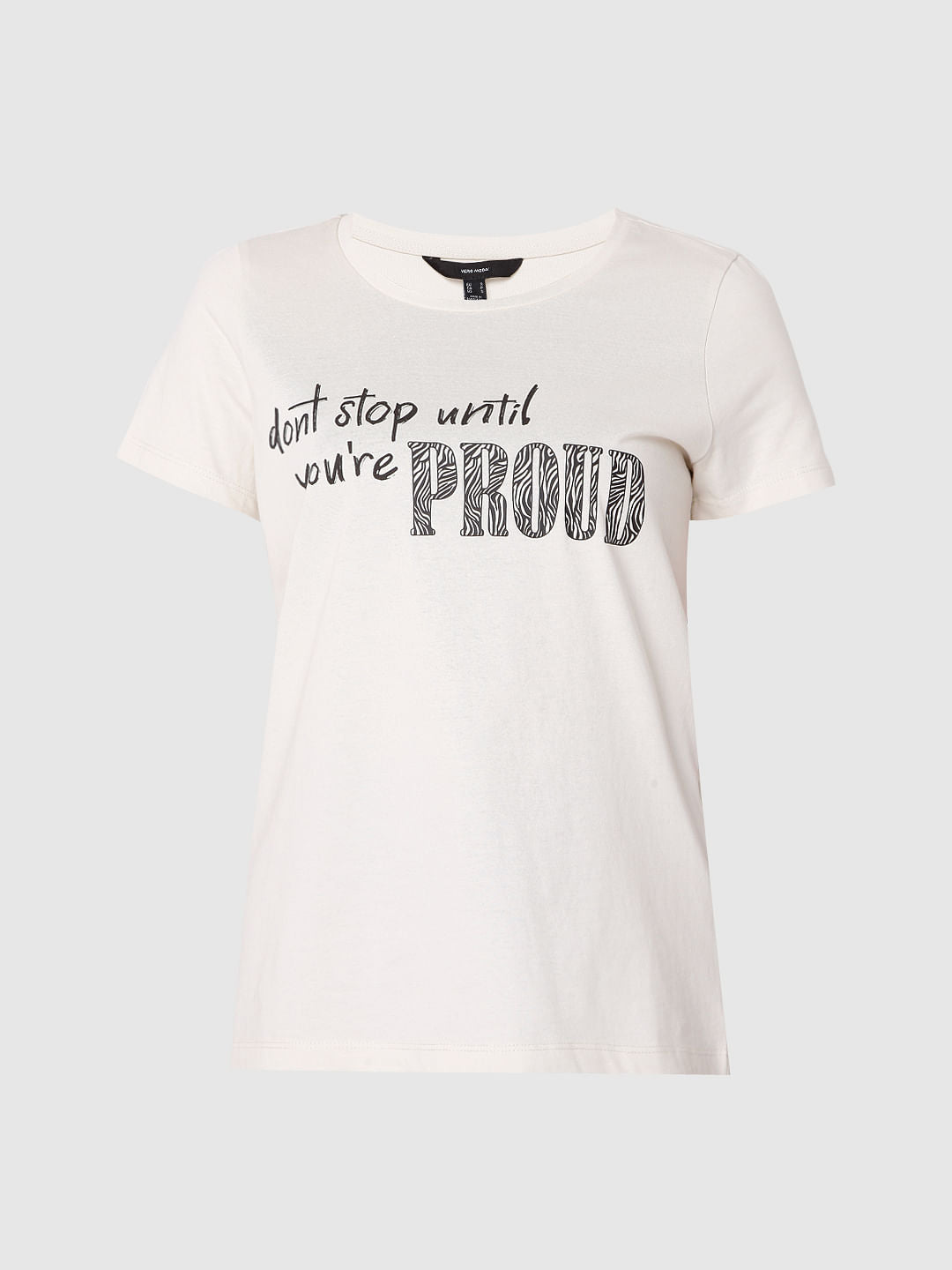 Beige Slogan Print T-Shirt
