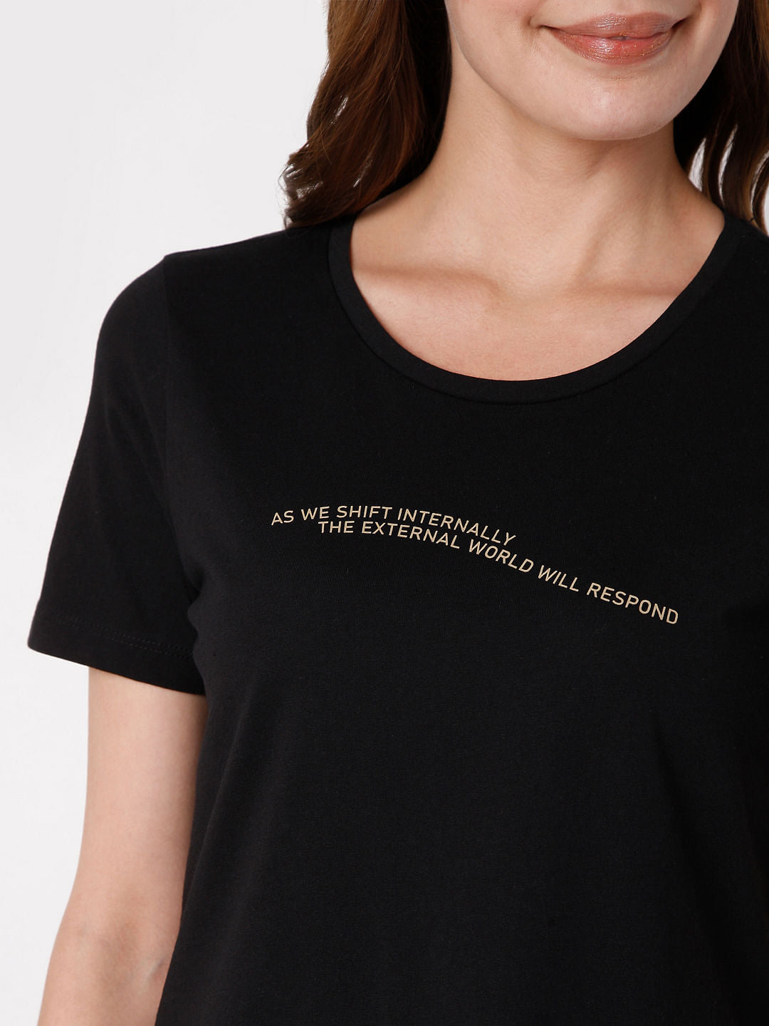 Black Slogan Print T-Shirt