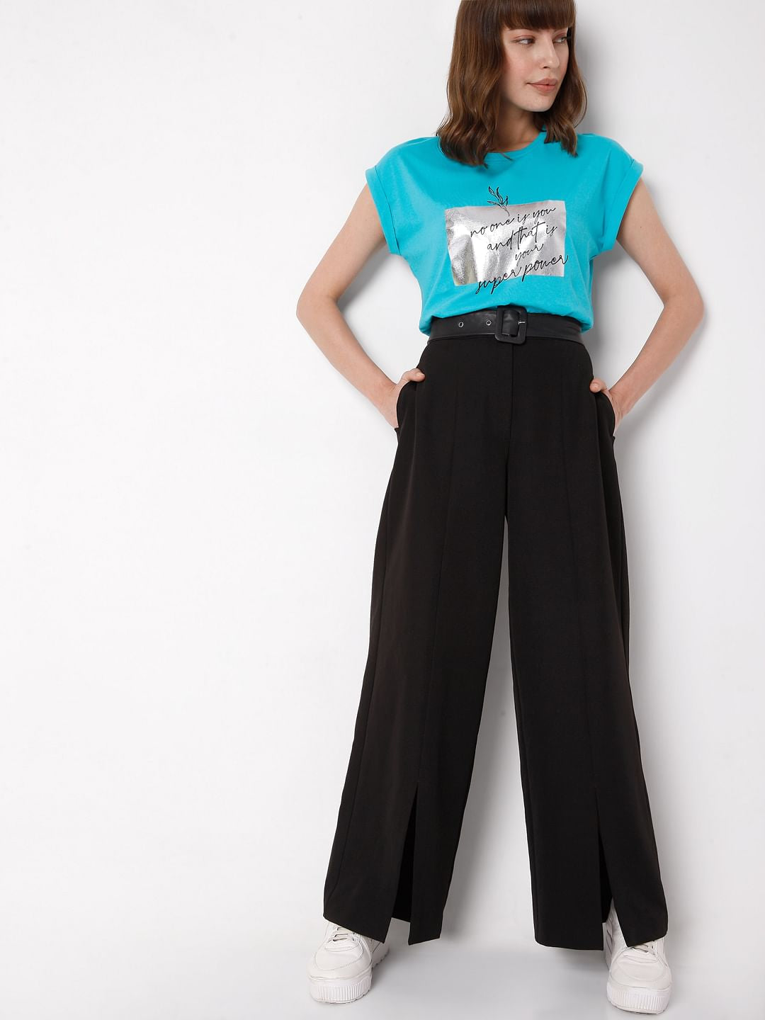 Blue Slogan Print T-Shirt