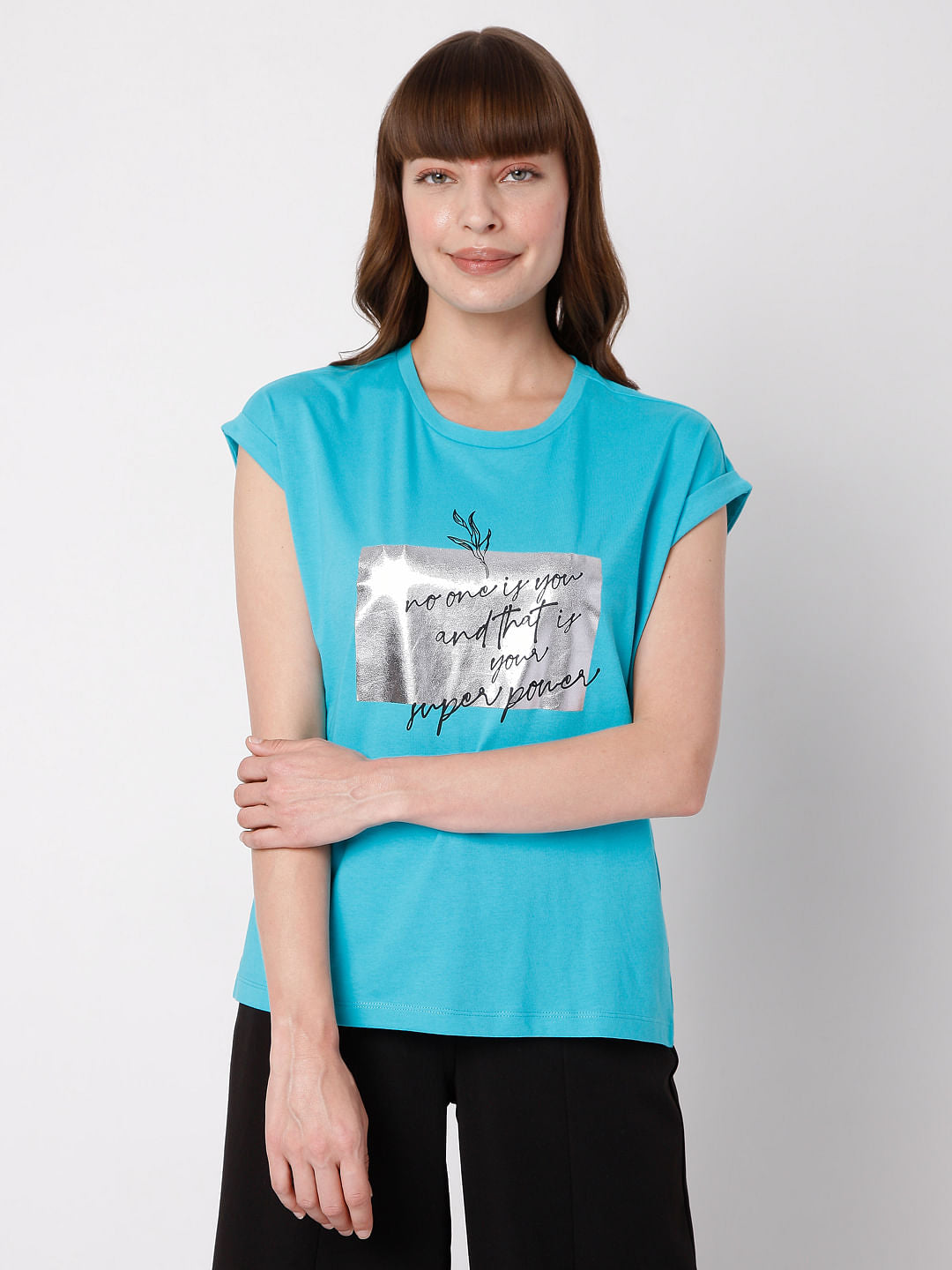 Blue Slogan Print T-Shirt
