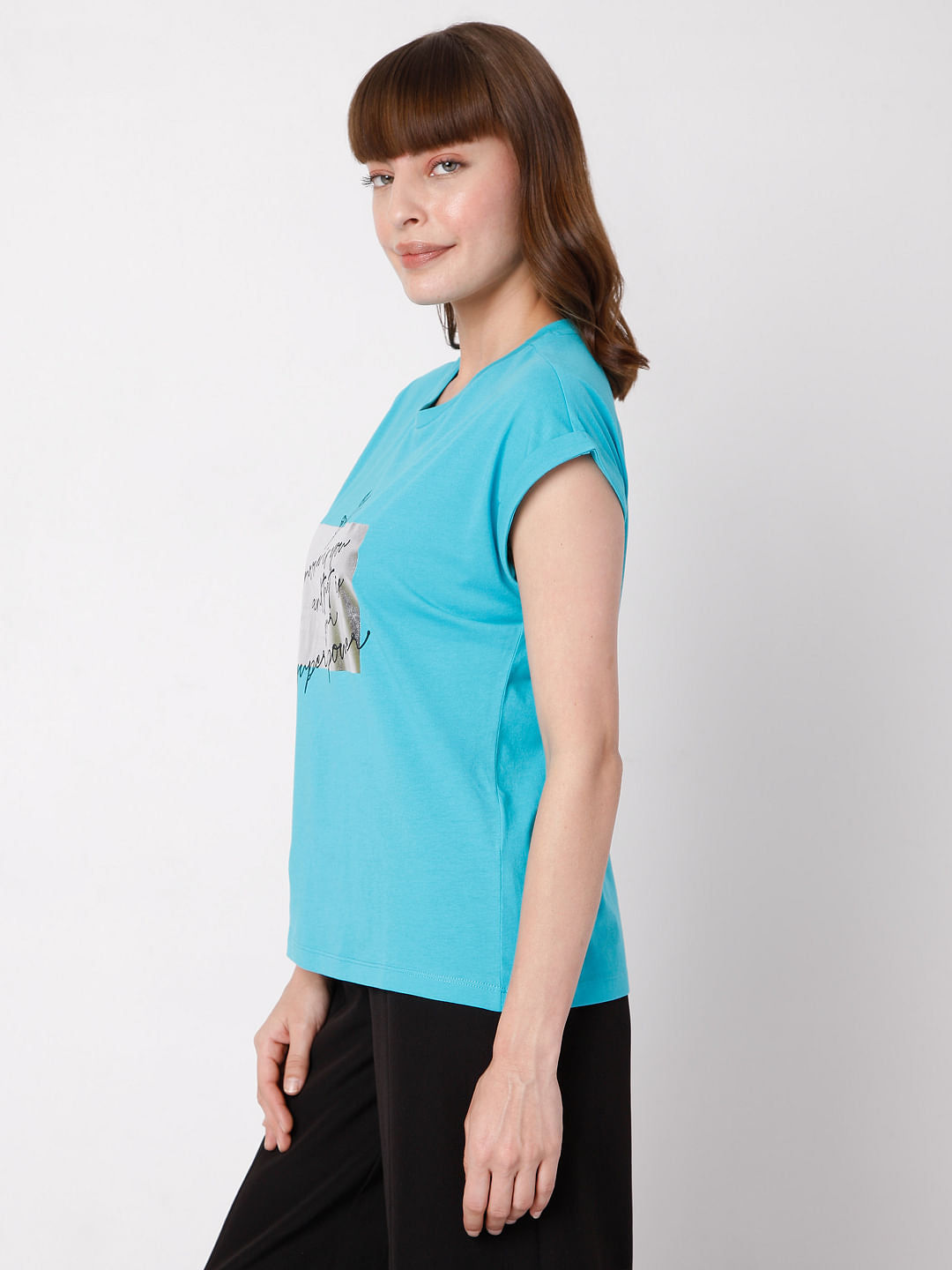 Blue Slogan Print T-Shirt