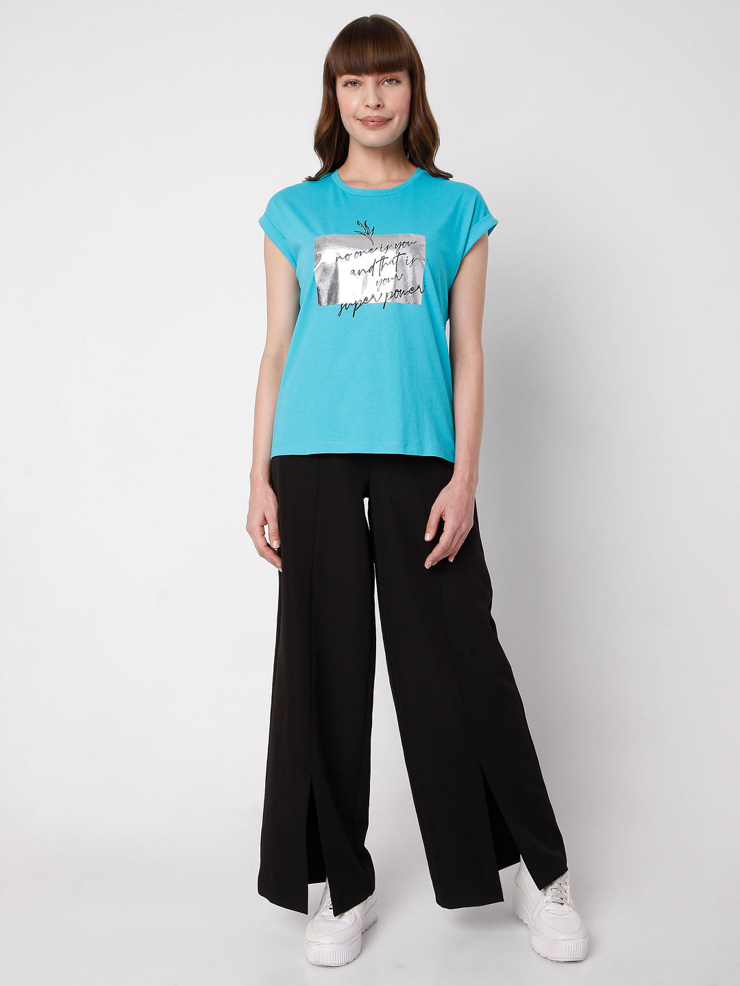 Blue Slogan Print T-Shirt