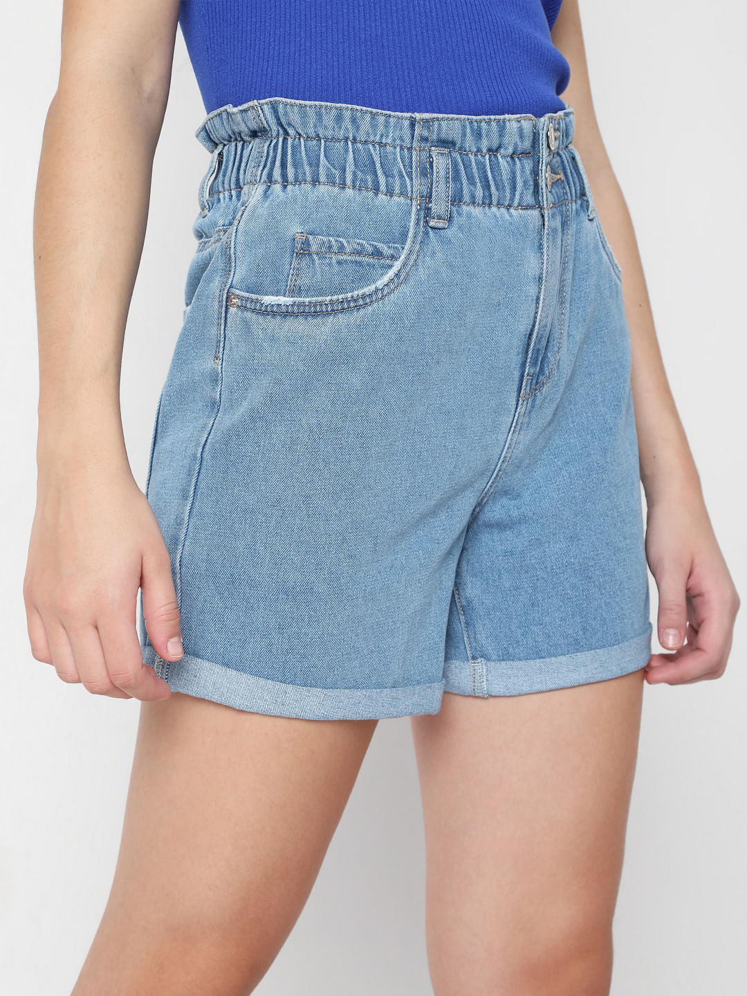 Blue High Rise Denim Shorts