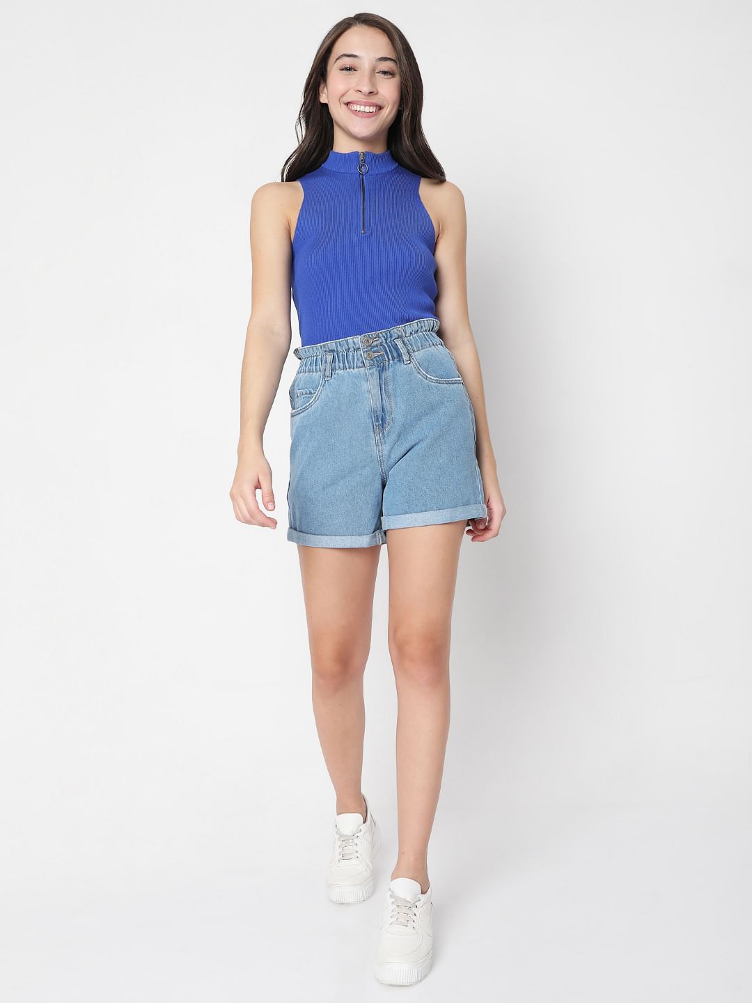 Blue High Rise Denim Shorts