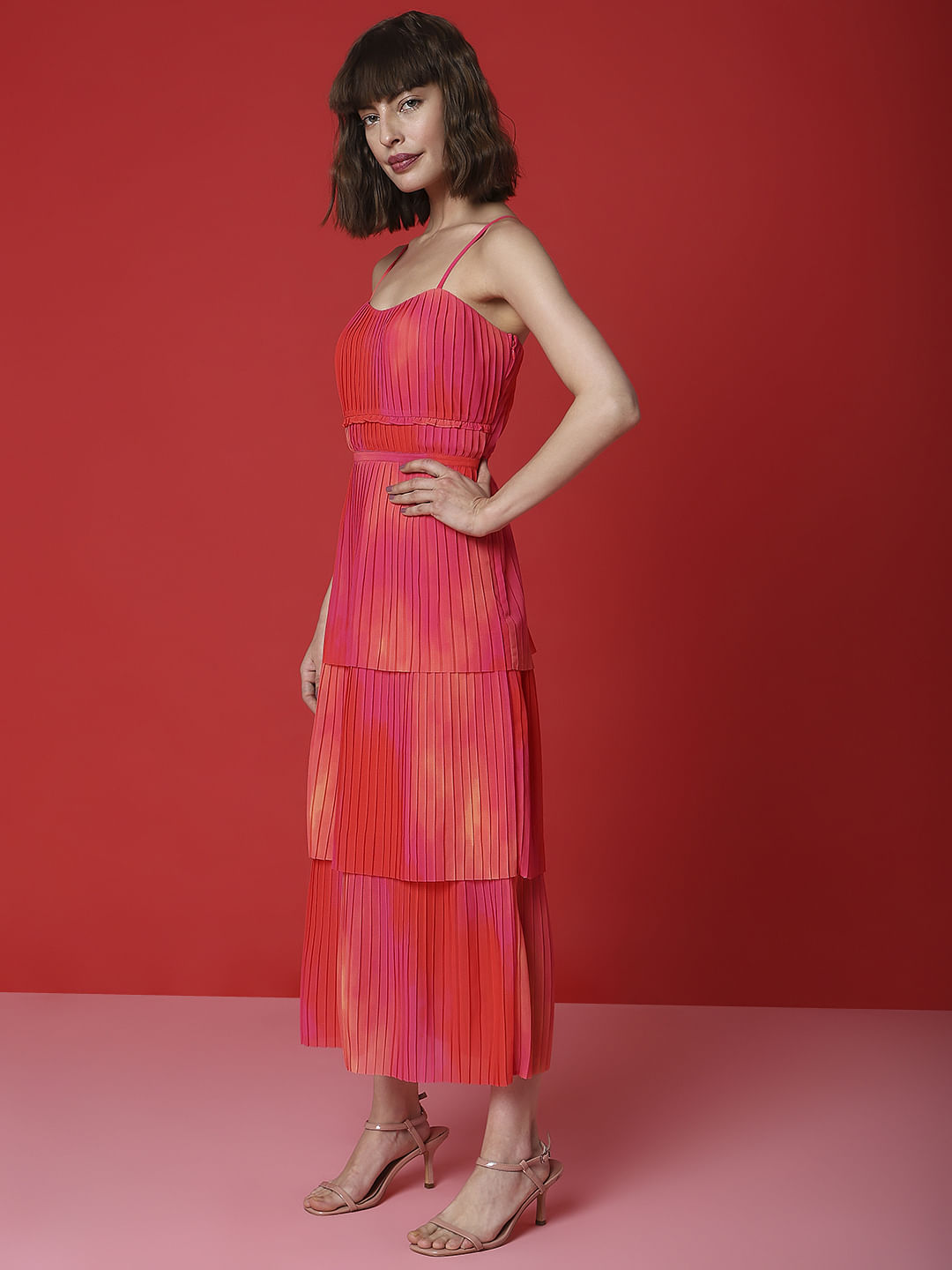 Marquee Orange Ombre Tiered Midi Dress