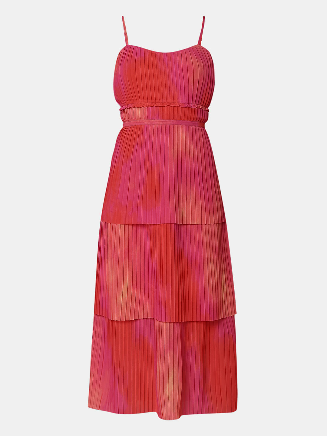 Marquee Orange Ombre Tiered Midi Dress