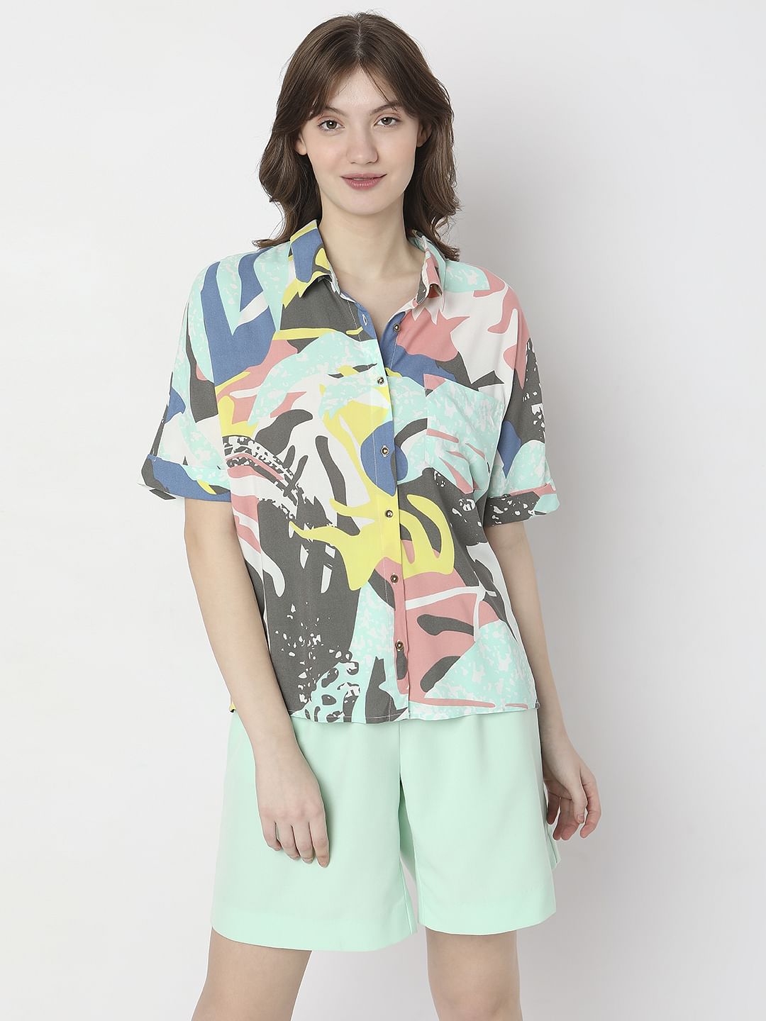 White Abstract Print Shirt