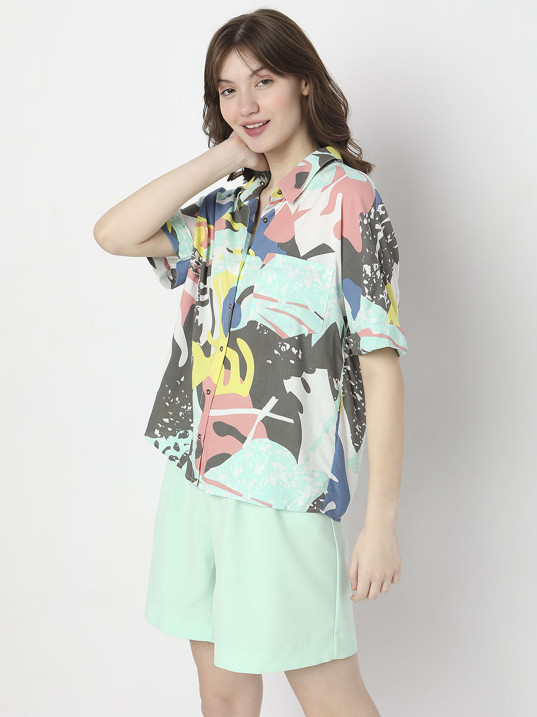 White Abstract Print Shirt