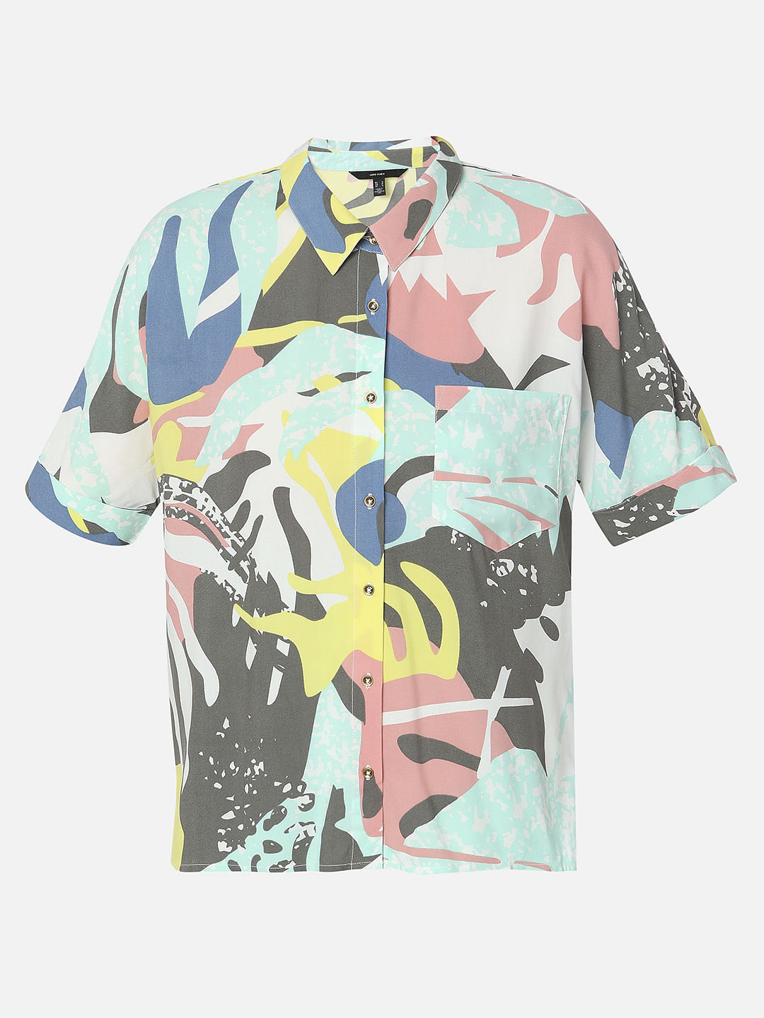White Abstract Print Shirt